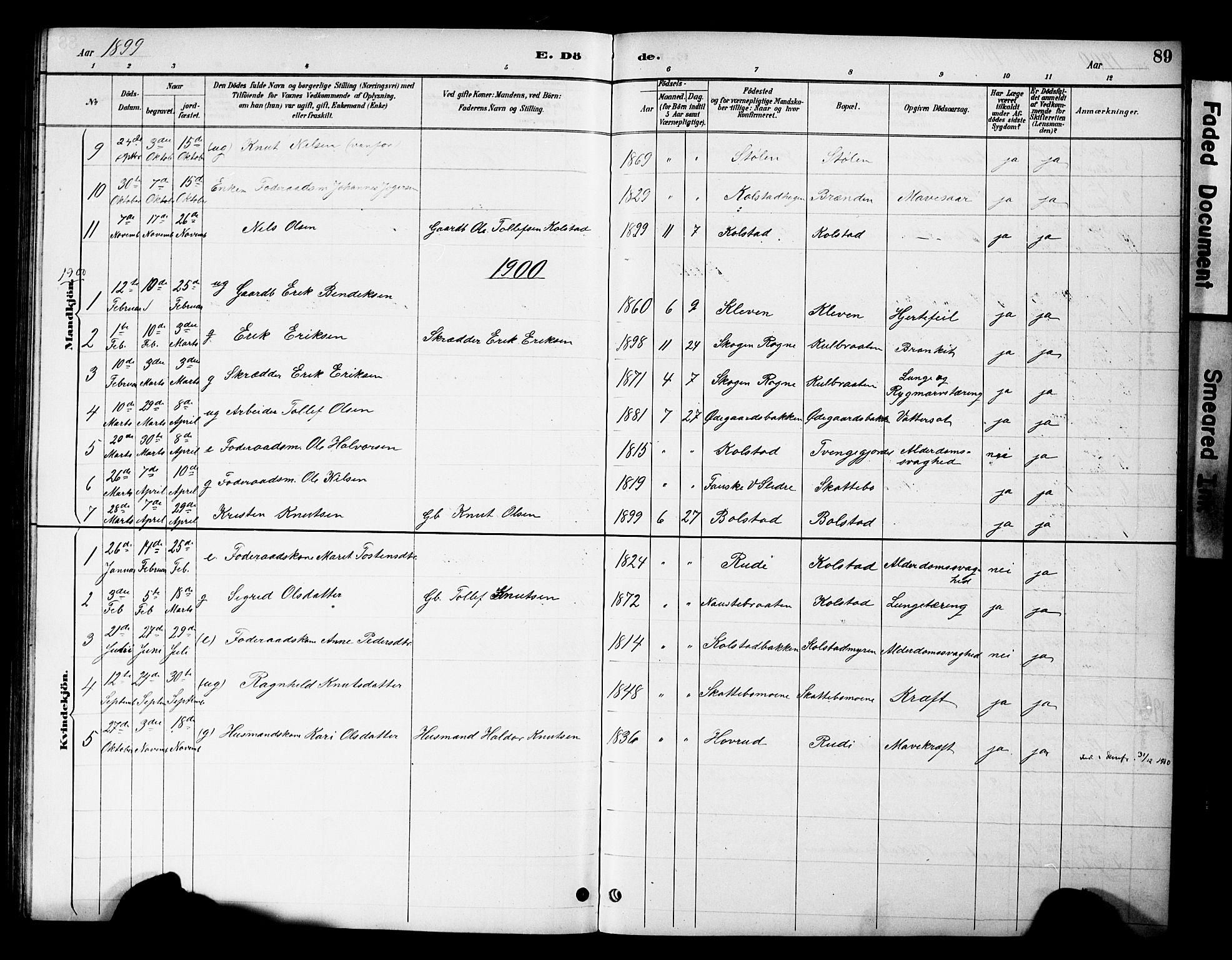 Øystre Slidre prestekontor, AV/SAH-PREST-138/H/Ha/Hab/L0005: Parish register (copy) no. 5, 1887-1910, p. 89
