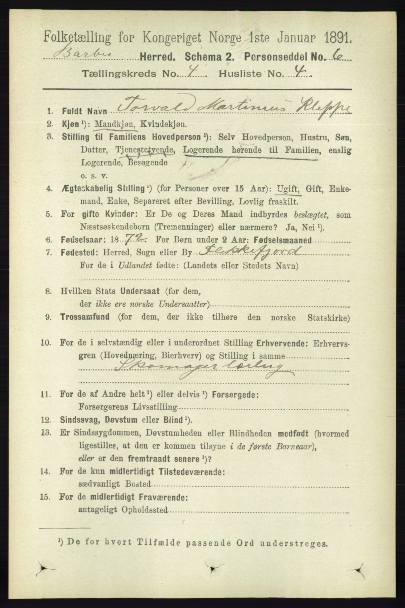 RA, 1891 census for 0990 Barbu, 1891, p. 2471