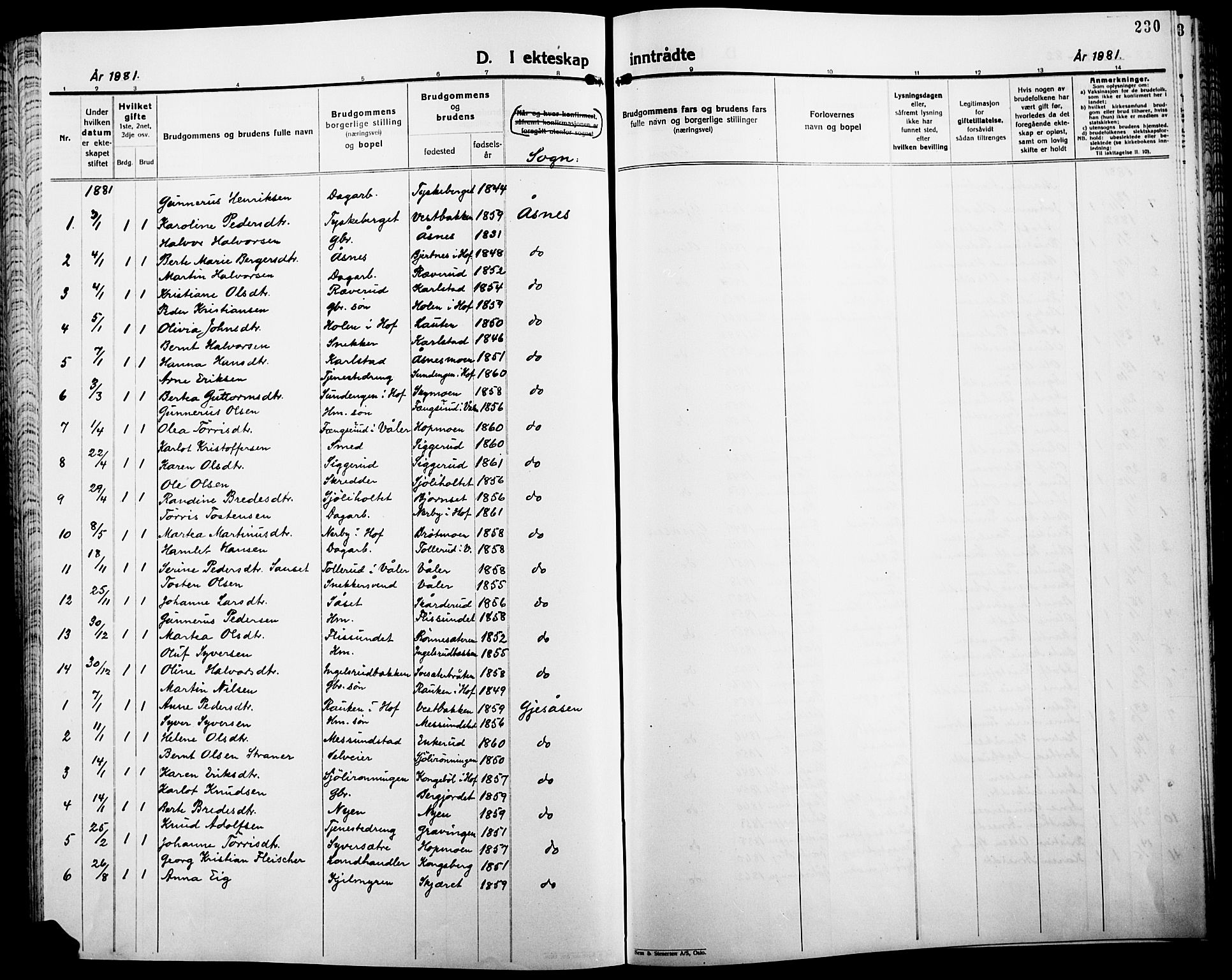 Åsnes prestekontor, AV/SAH-PREST-042/H/Ha/Haa/L0000B: Parish register (official), 1870-1889, p. 230