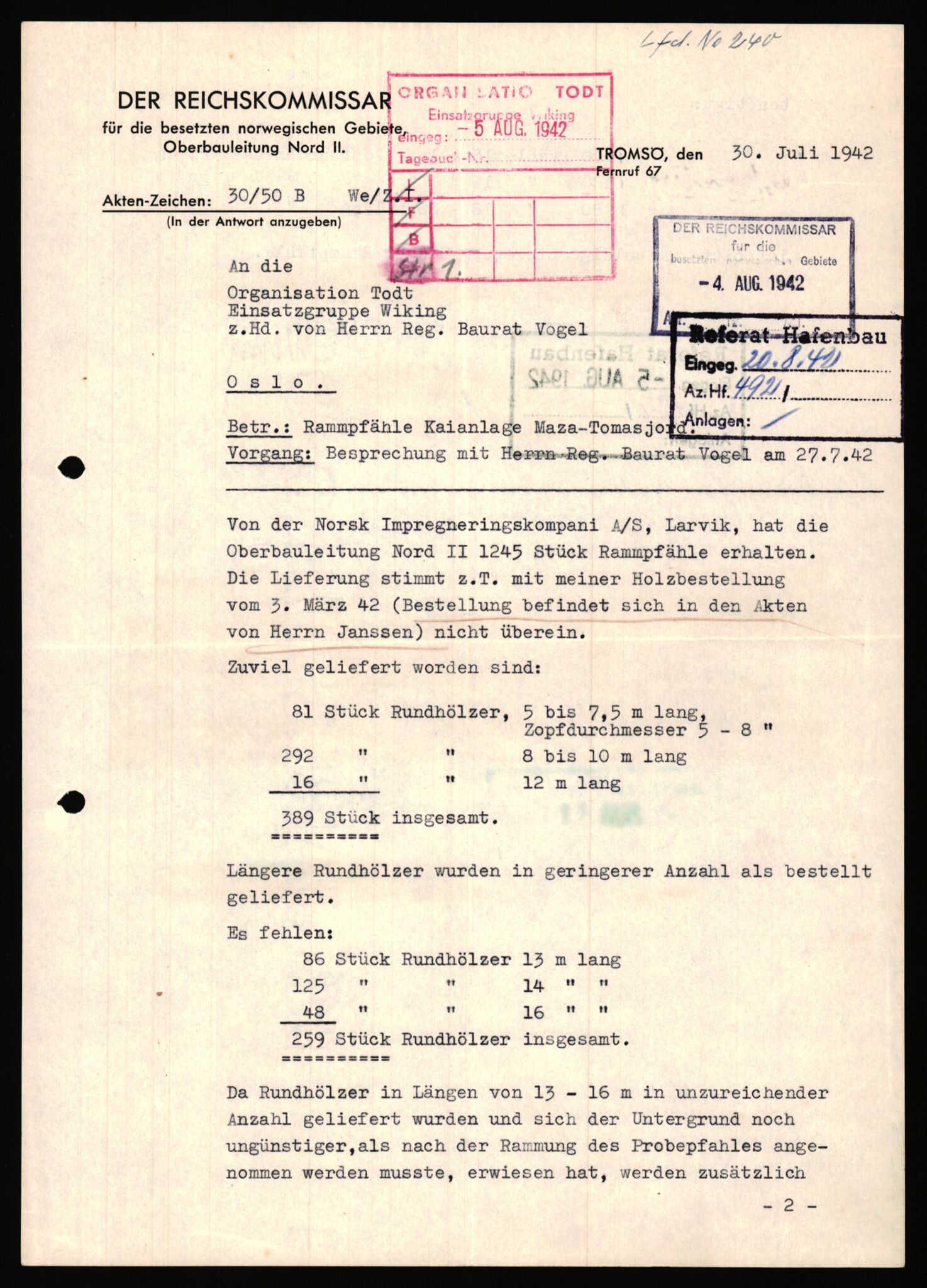 Tyske arkiver, Organisation Todt (OT), Einsatzgruppe Wiking, AV/RA-RAFA-2188/1/E/E6/E6c/L0007: Nachschub: Arkivkode 9451-9490, 1940-1945, p. 736