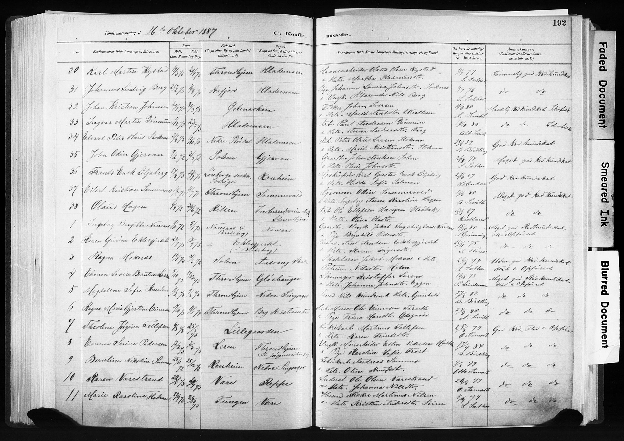 Ministerialprotokoller, klokkerbøker og fødselsregistre - Sør-Trøndelag, AV/SAT-A-1456/606/L0300: Parish register (official) no. 606A15, 1886-1893, p. 192