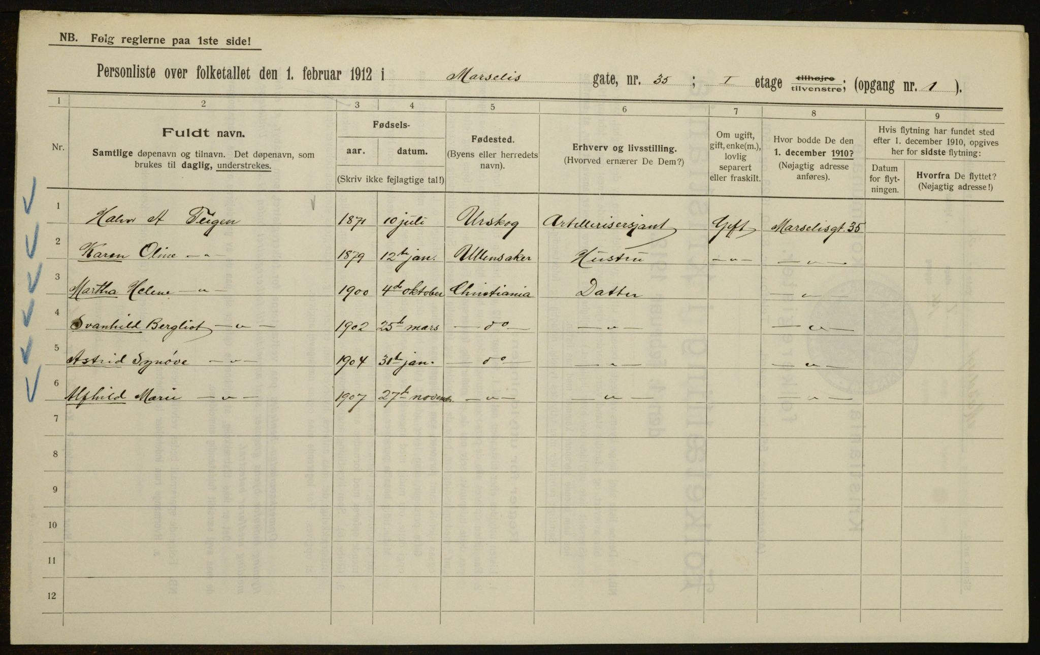 OBA, Municipal Census 1912 for Kristiania, 1912, p. 65081