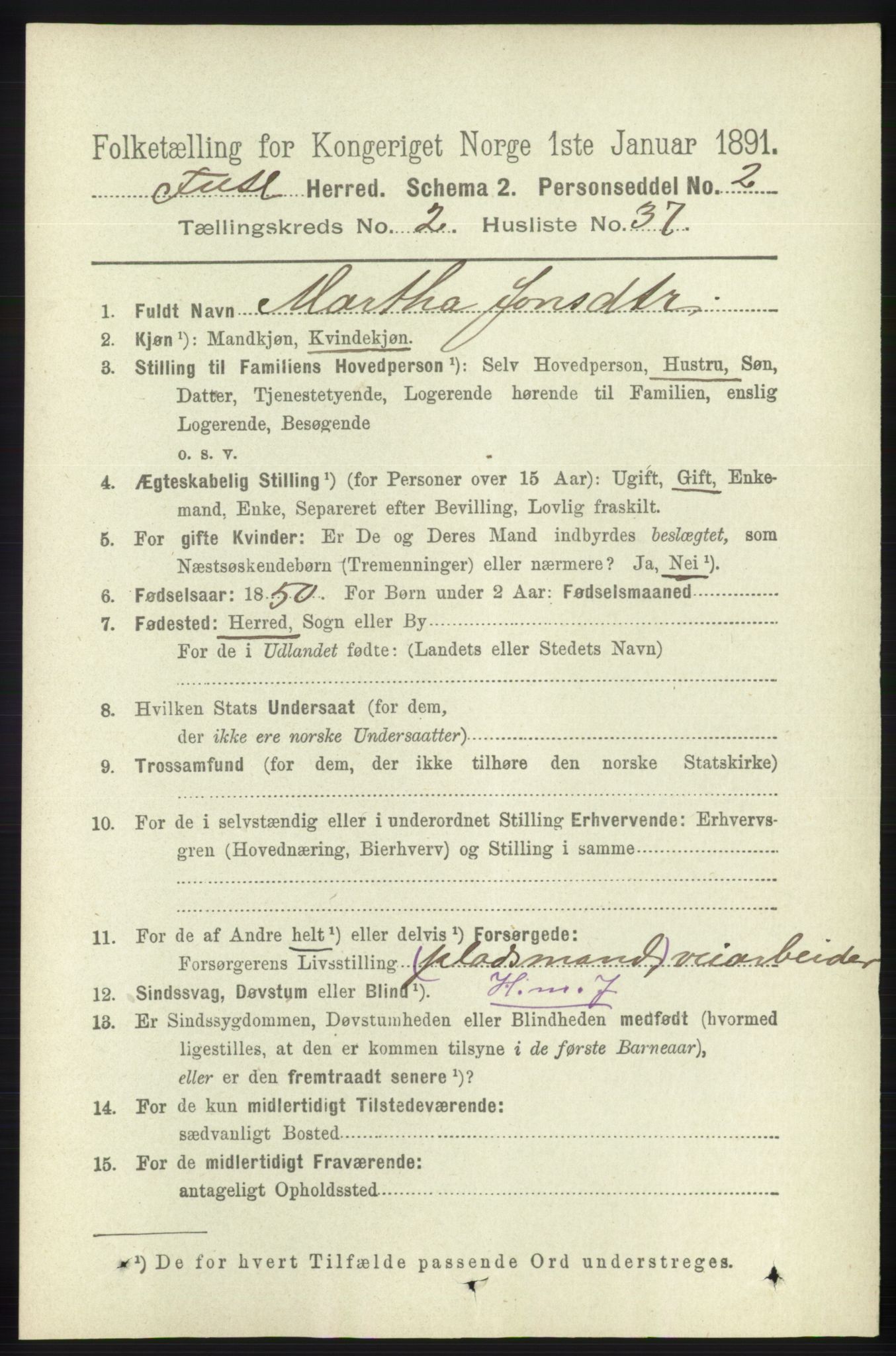 RA, 1891 census for 1241 Fusa, 1891, p. 482