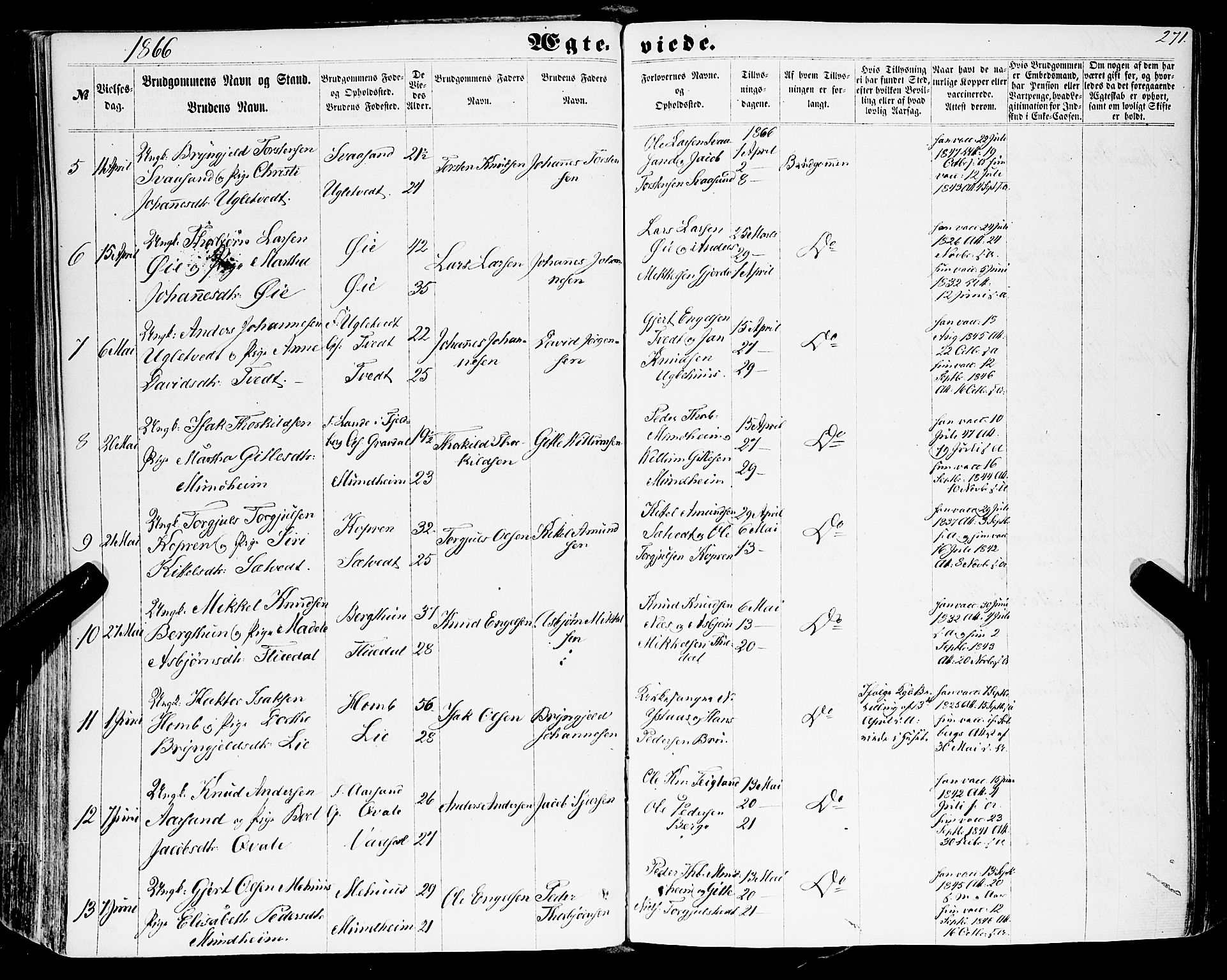 Strandebarm sokneprestembete, SAB/A-78401/H/Haa: Parish register (official) no. A 8, 1858-1872, p. 271