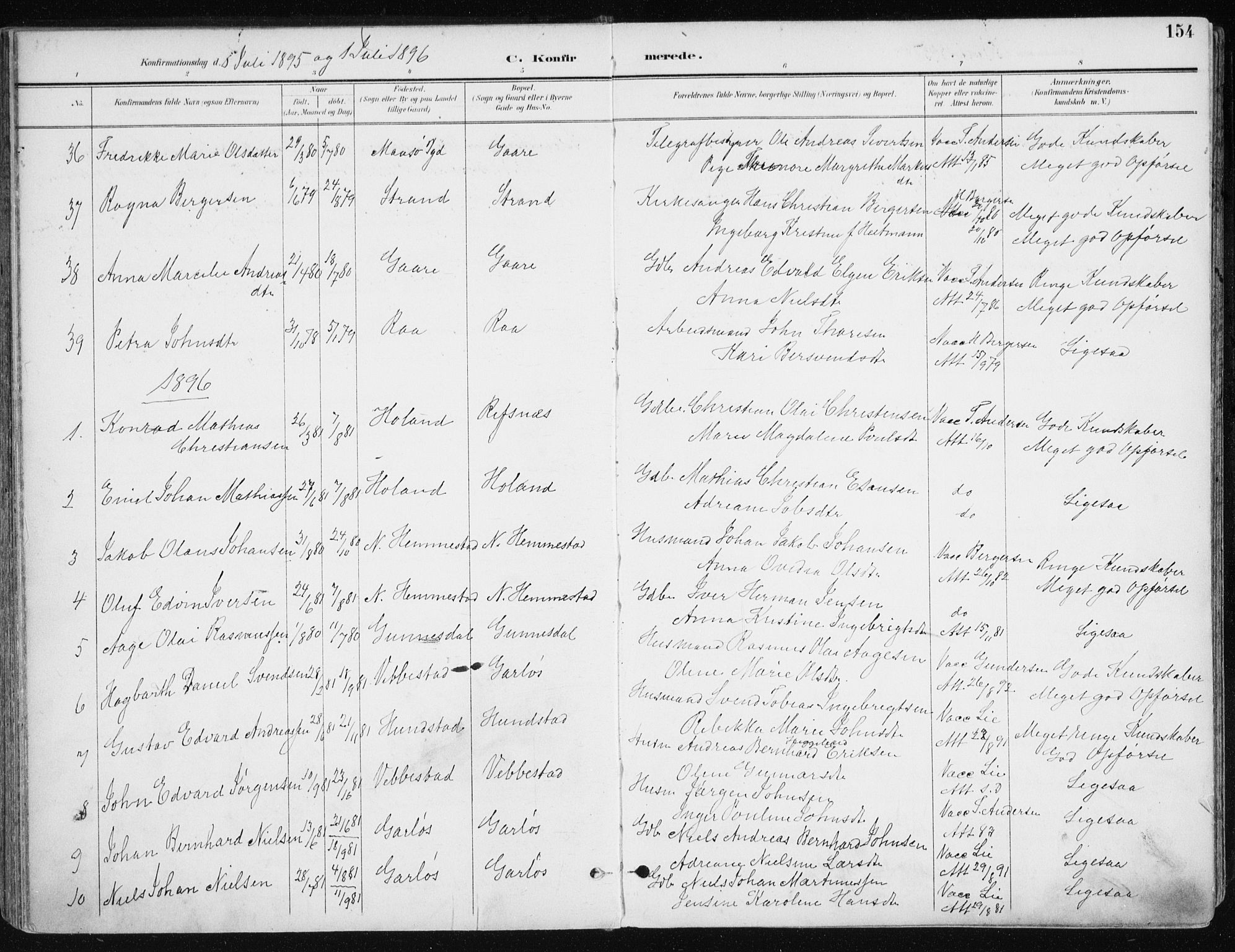 Kvæfjord sokneprestkontor, SATØ/S-1323/G/Ga/Gaa/L0006kirke: Parish register (official) no. 6, 1895-1914, p. 154