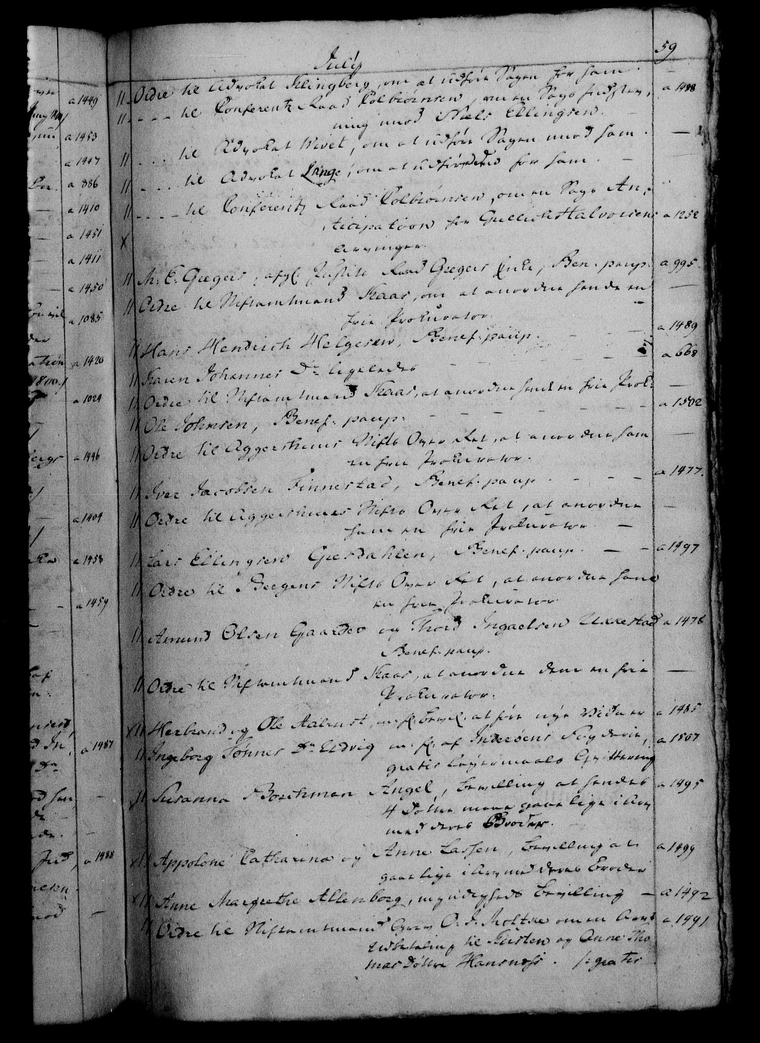 Danske Kanselli 1800-1814, RA/EA-3024/H/Hf/Hfb/Hfbc/L0001: Underskrivelsesbok m. register, 1800, p. 59