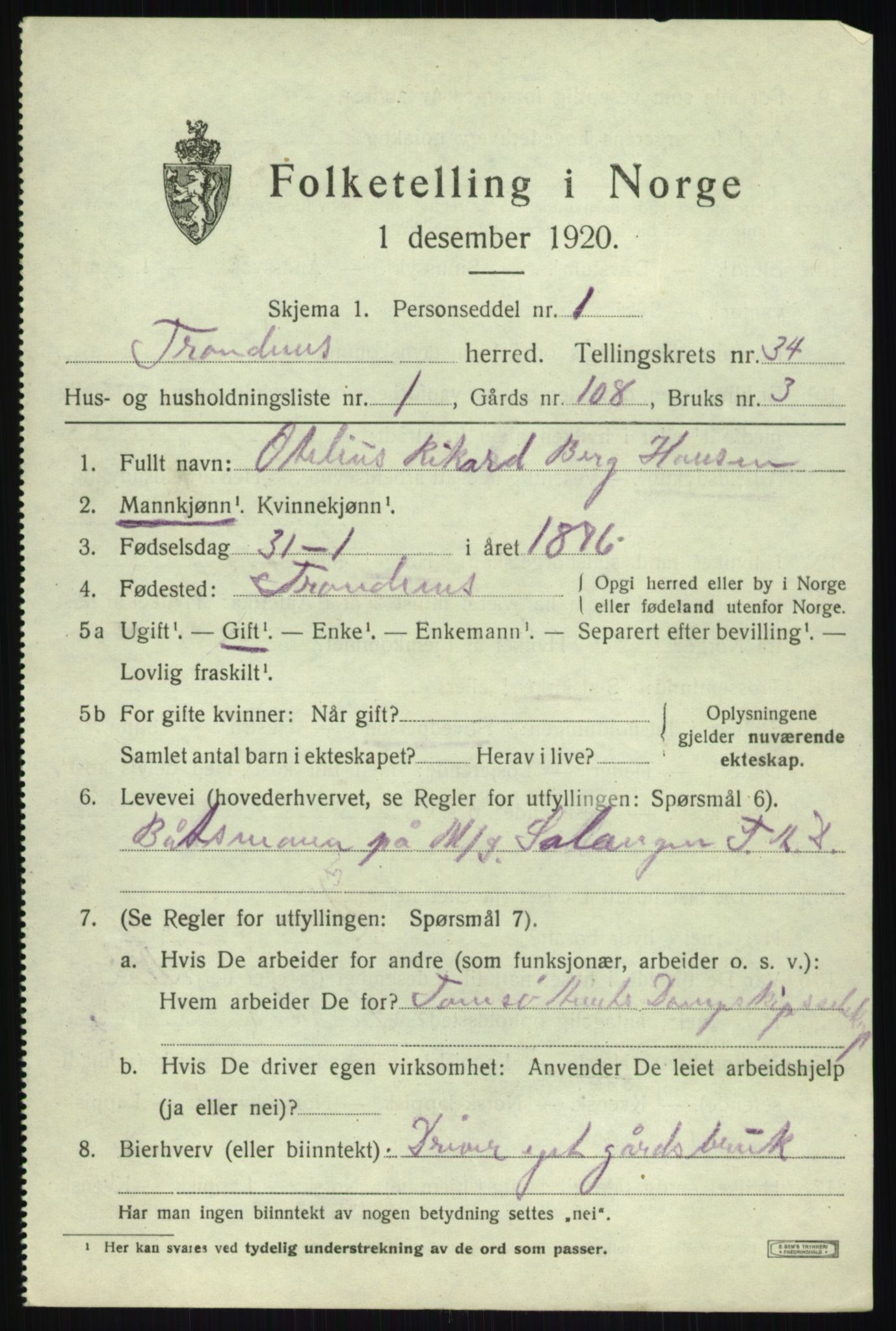 SATØ, 1920 census for Trondenes, 1920, p. 23075