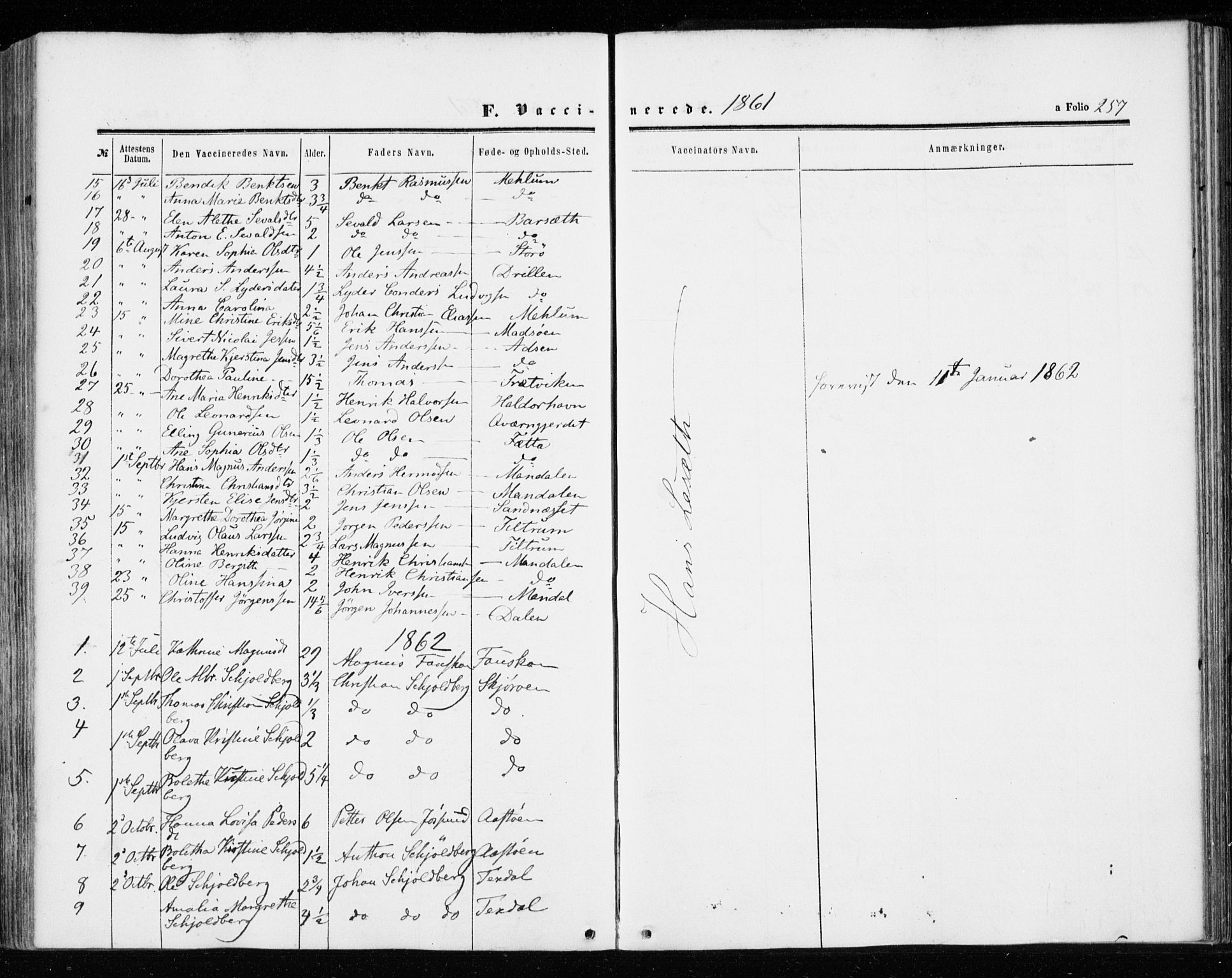 Ministerialprotokoller, klokkerbøker og fødselsregistre - Sør-Trøndelag, SAT/A-1456/655/L0678: Parish register (official) no. 655A07, 1861-1873, p. 257