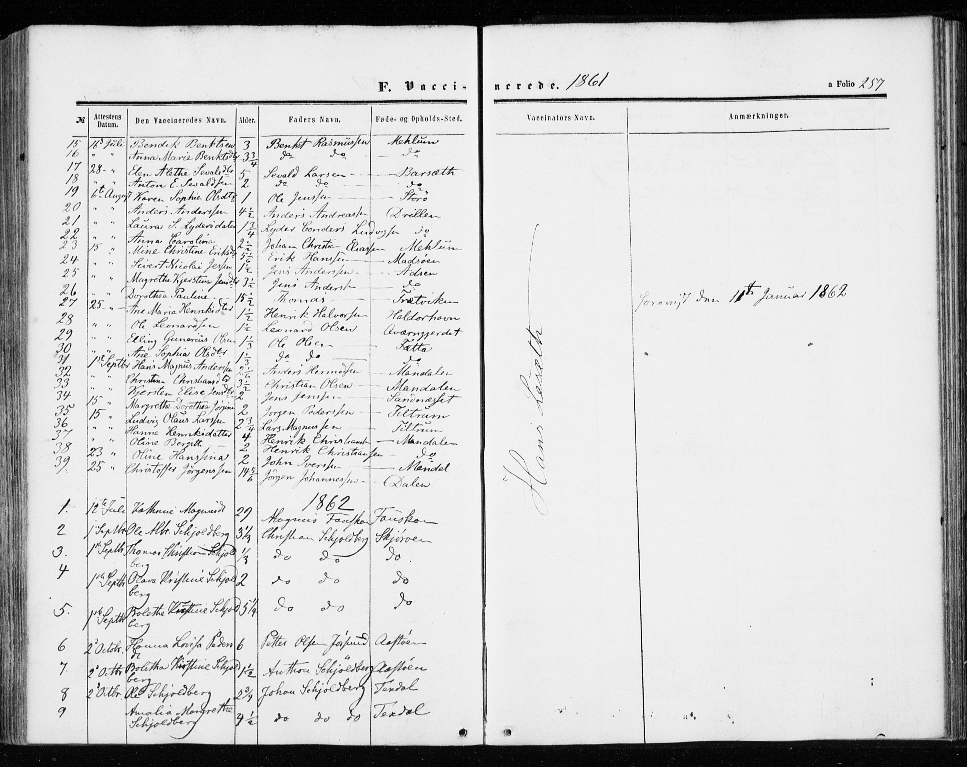 Ministerialprotokoller, klokkerbøker og fødselsregistre - Sør-Trøndelag, AV/SAT-A-1456/655/L0678: Parish register (official) no. 655A07, 1861-1873, p. 257