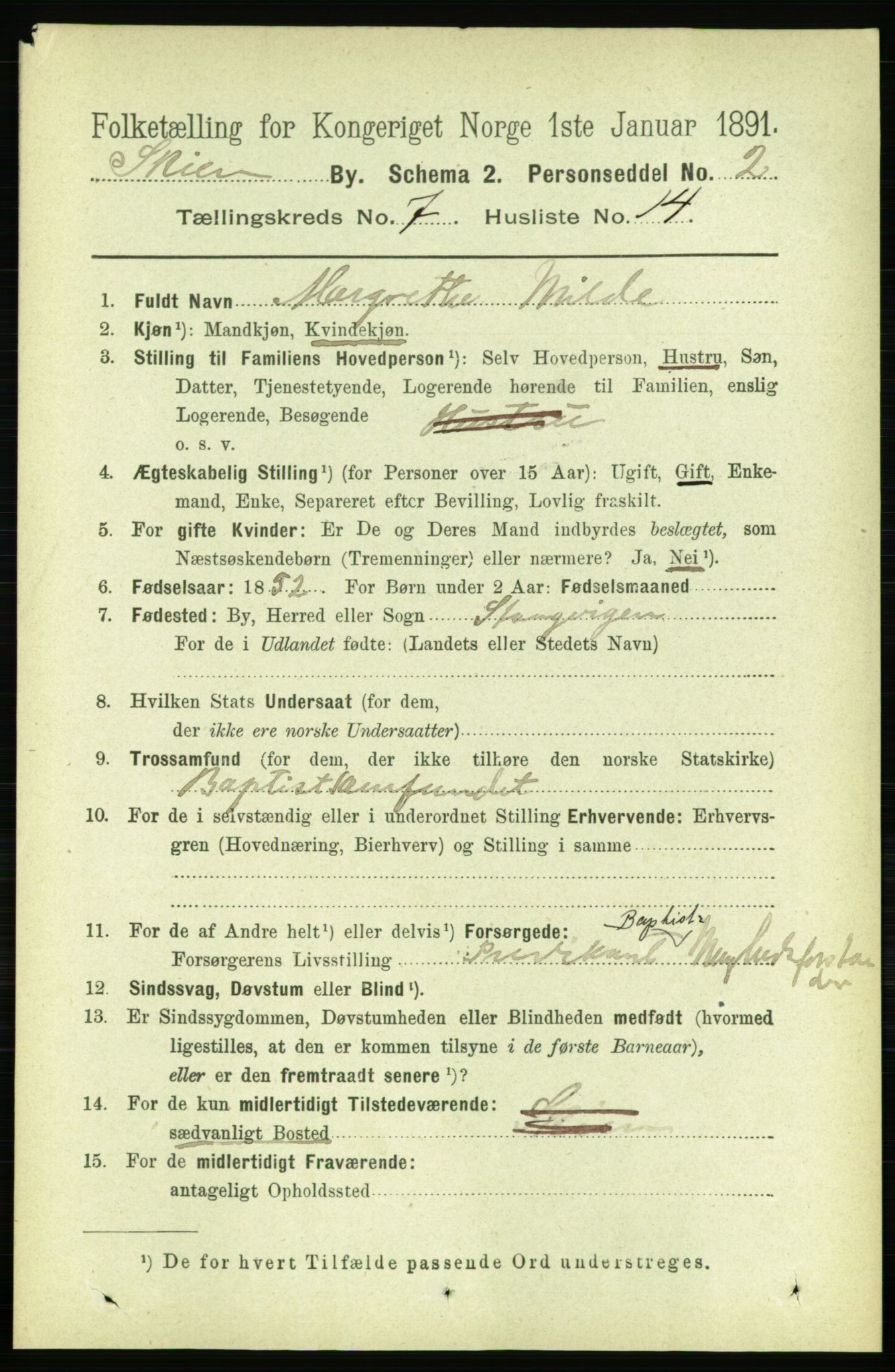 RA, 1891 census for 0806 Skien, 1891, p. 3242