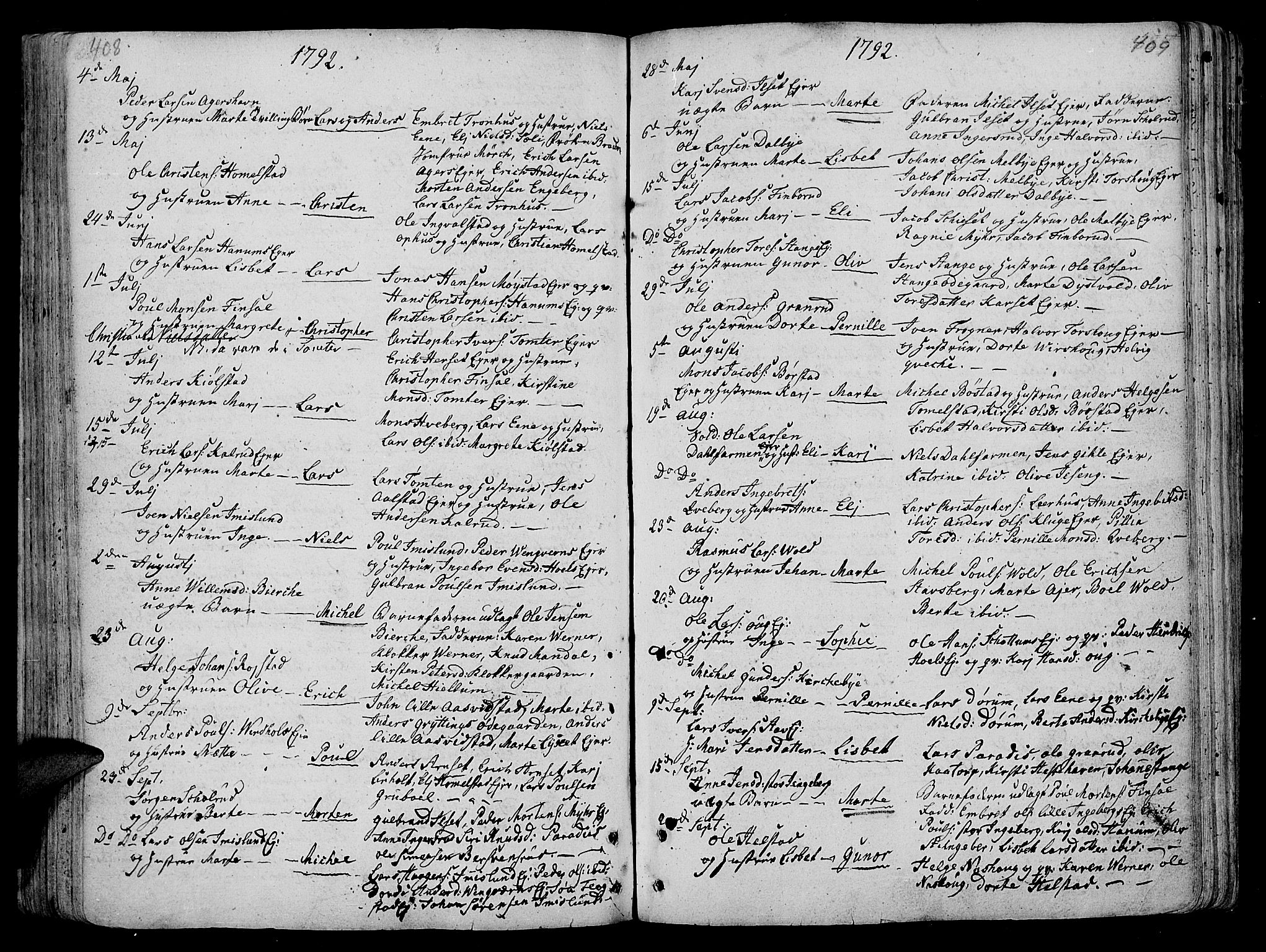 Vang prestekontor, Hedmark, AV/SAH-PREST-008/H/Ha/Haa/L0005: Parish register (official) no. 5, 1732-1809, p. 408-409