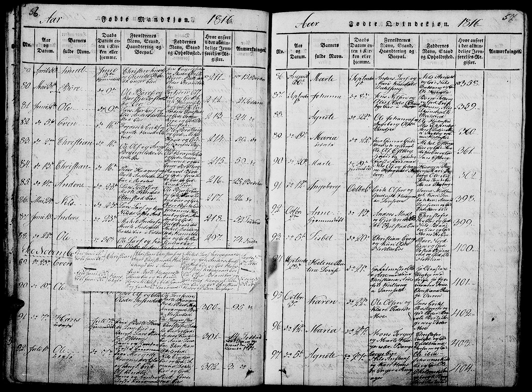 Ringsaker prestekontor, AV/SAH-PREST-014/L/La/L0001: Parish register (copy) no. 1, 1814-1826, p. 56-57
