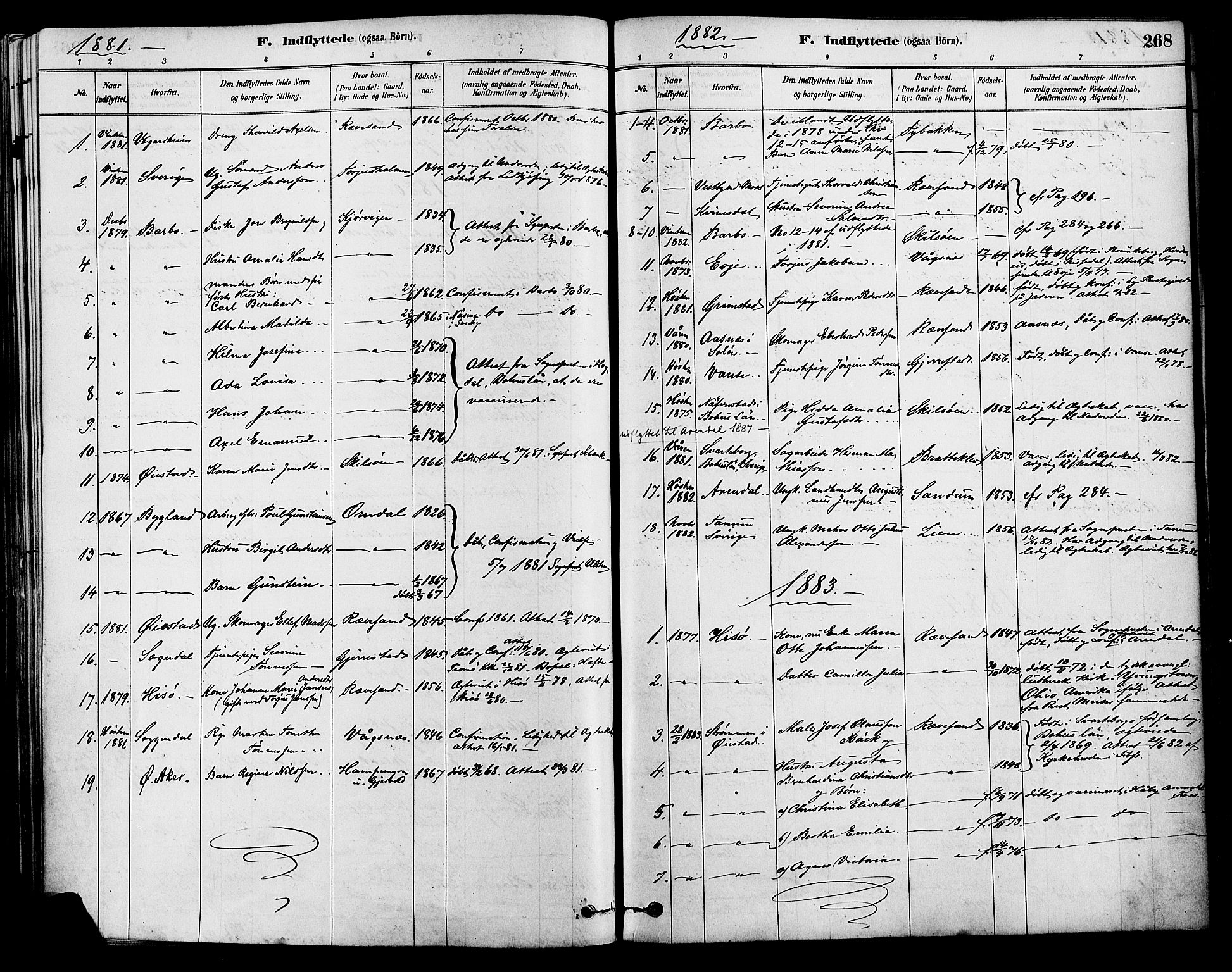 Tromøy sokneprestkontor, AV/SAK-1111-0041/F/Fa/L0009: Parish register (official) no. A 9, 1878-1896, p. 268