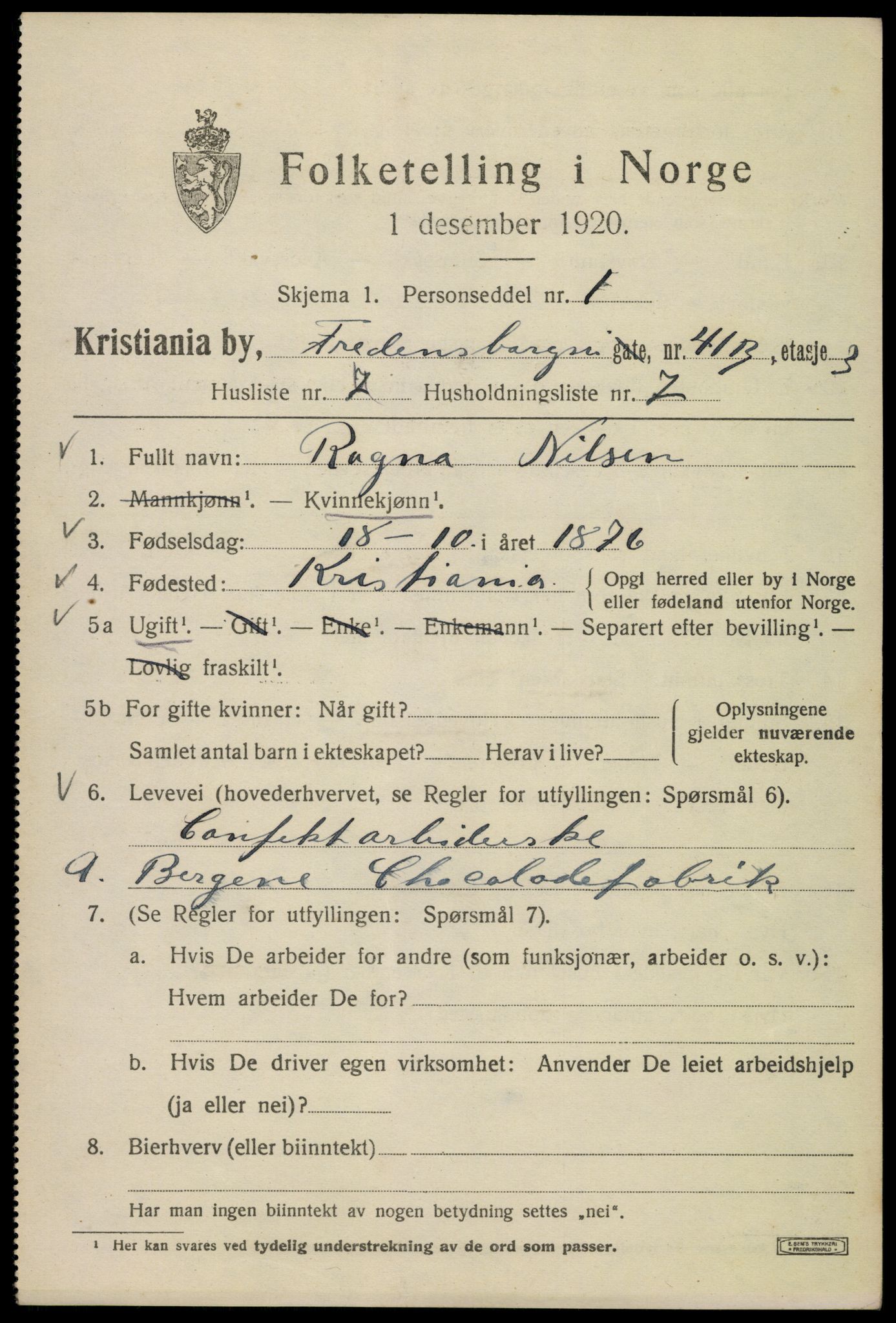 SAO, 1920 census for Kristiania, 1920, p. 236703