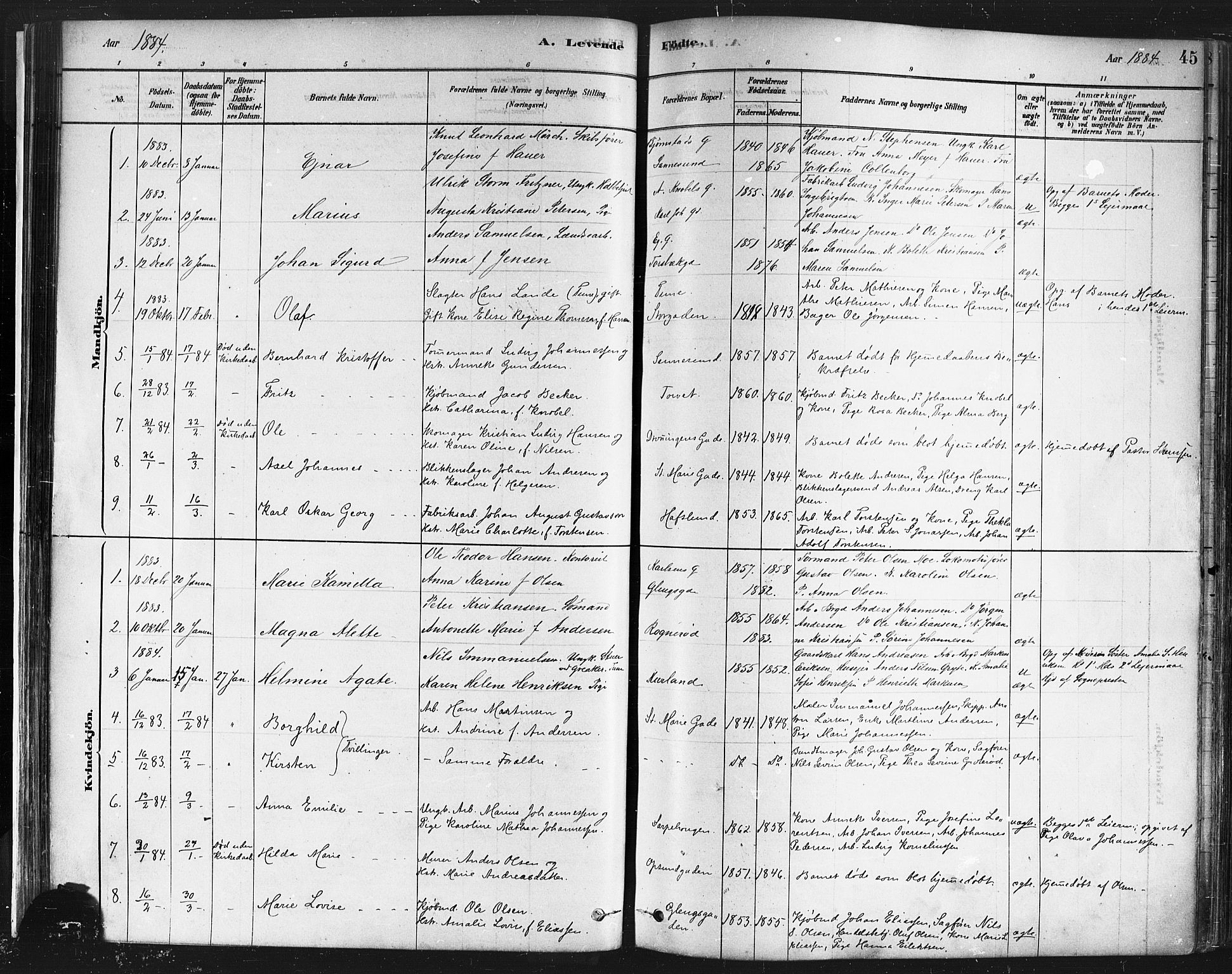 Sarpsborg prestekontor Kirkebøker, SAO/A-2006/F/Fa/L0003: Parish register (official) no. 3, 1878-1891, p. 45