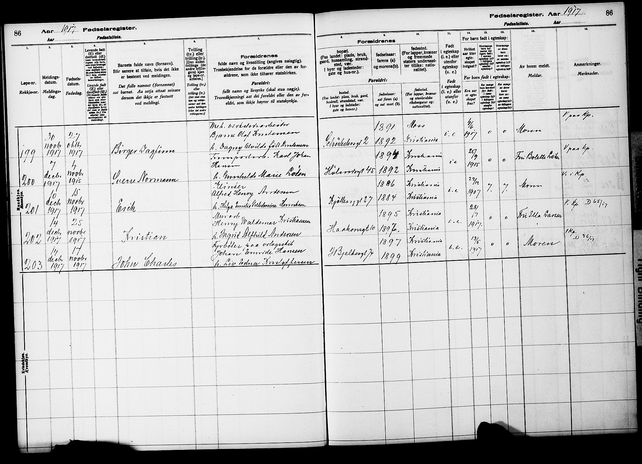 Kampen prestekontor Kirkebøker, AV/SAO-A-10853/J/Ja/L0001: Birth register no. 1, 1916-1920, p. 86