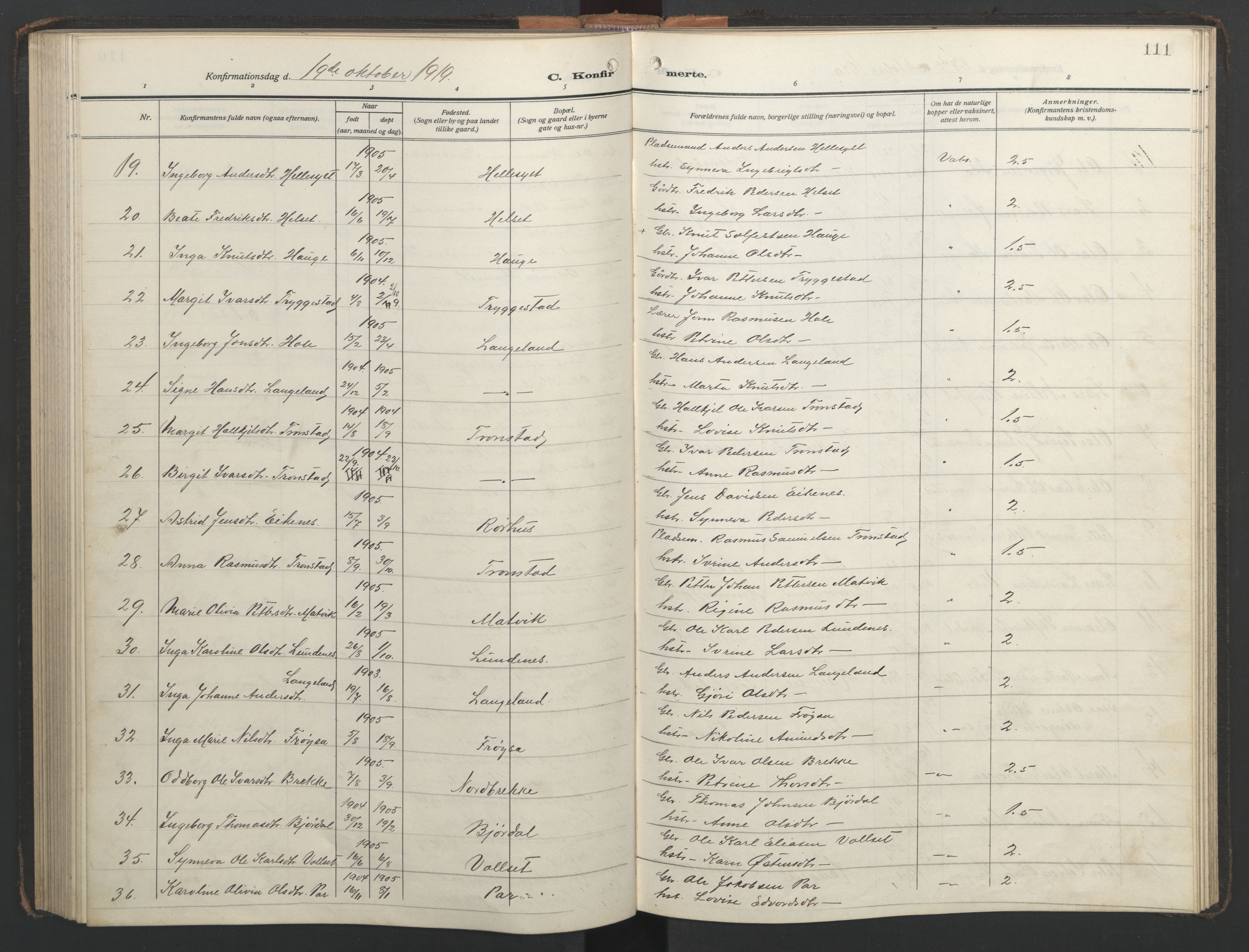 Ministerialprotokoller, klokkerbøker og fødselsregistre - Møre og Romsdal, AV/SAT-A-1454/517/L0232: Parish register (copy) no. 517C05, 1910-1946, p. 111