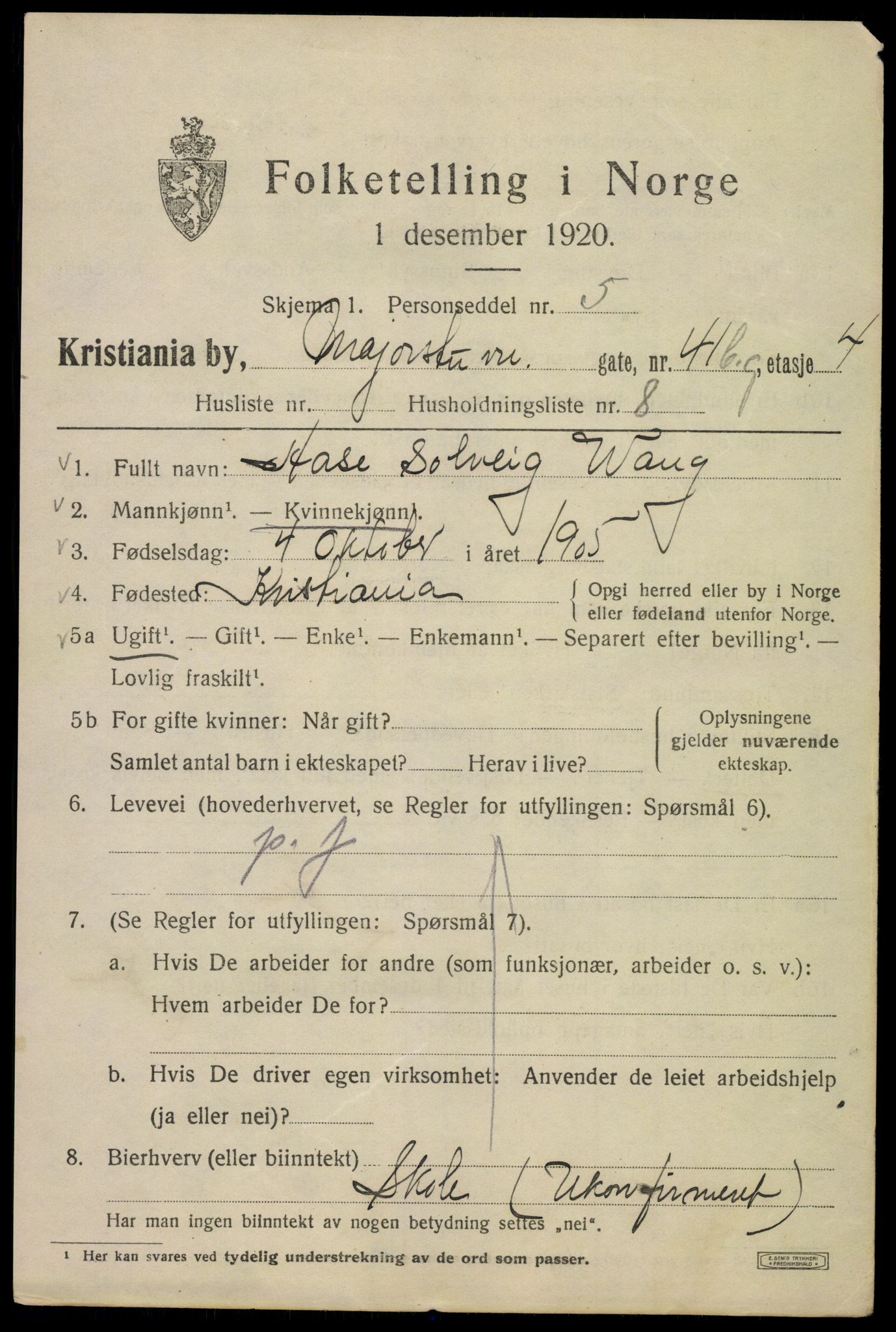 SAO, 1920 census for Kristiania, 1920, p. 373291