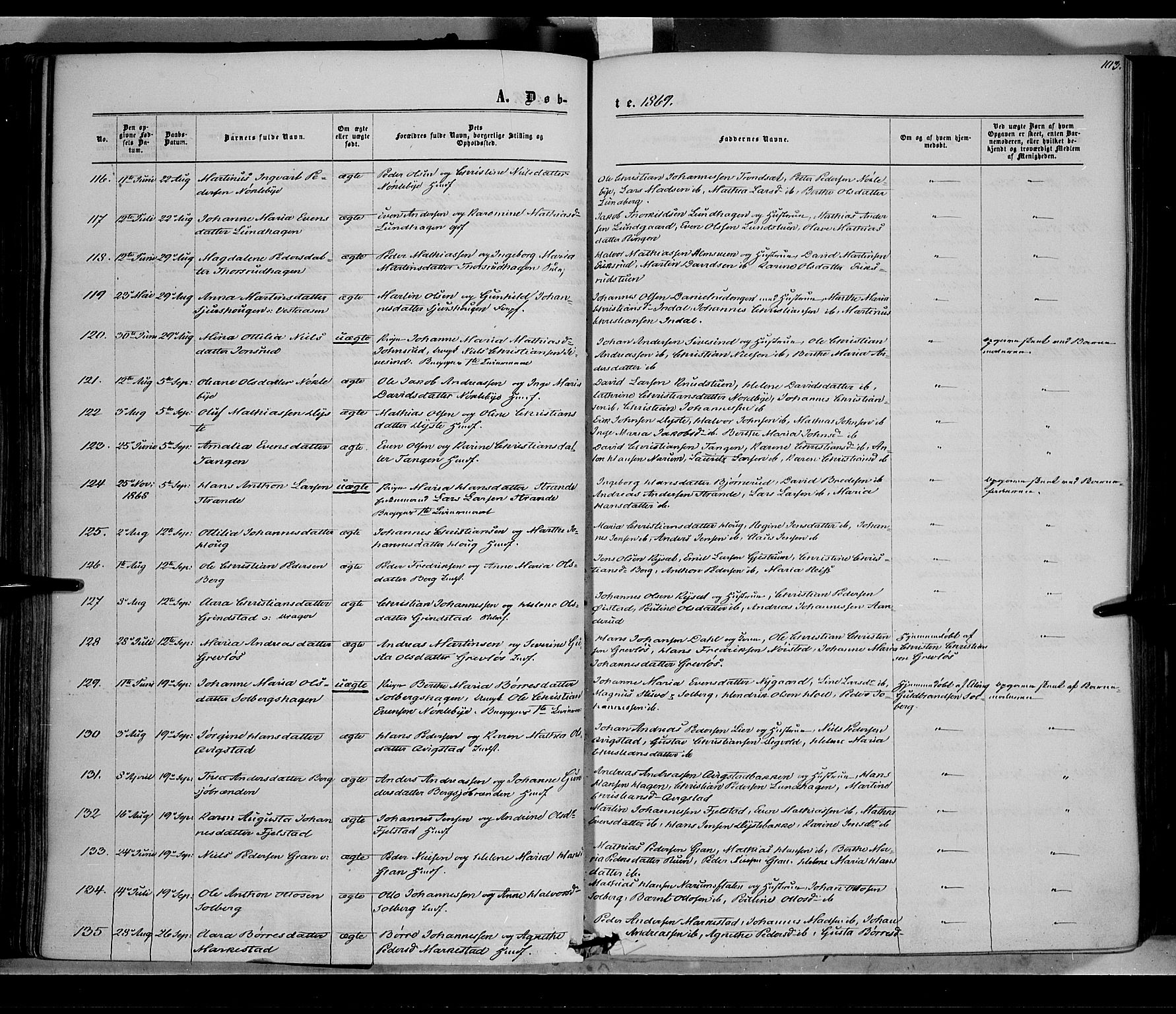 Vestre Toten prestekontor, SAH/PREST-108/H/Ha/Haa/L0007: Parish register (official) no. 7, 1862-1869, p. 103