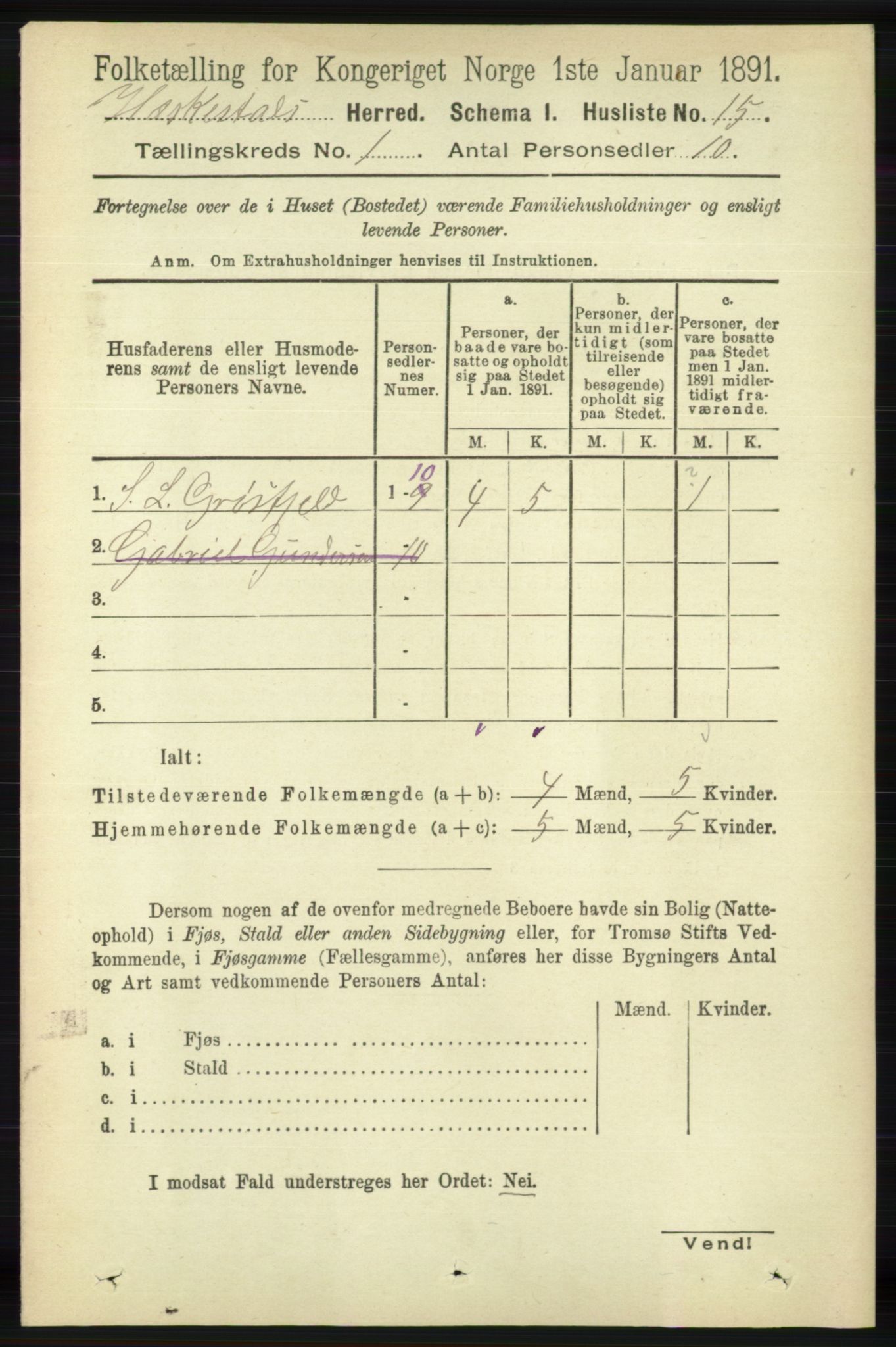 RA, 1891 census for 1113 Heskestad, 1891, p. 33