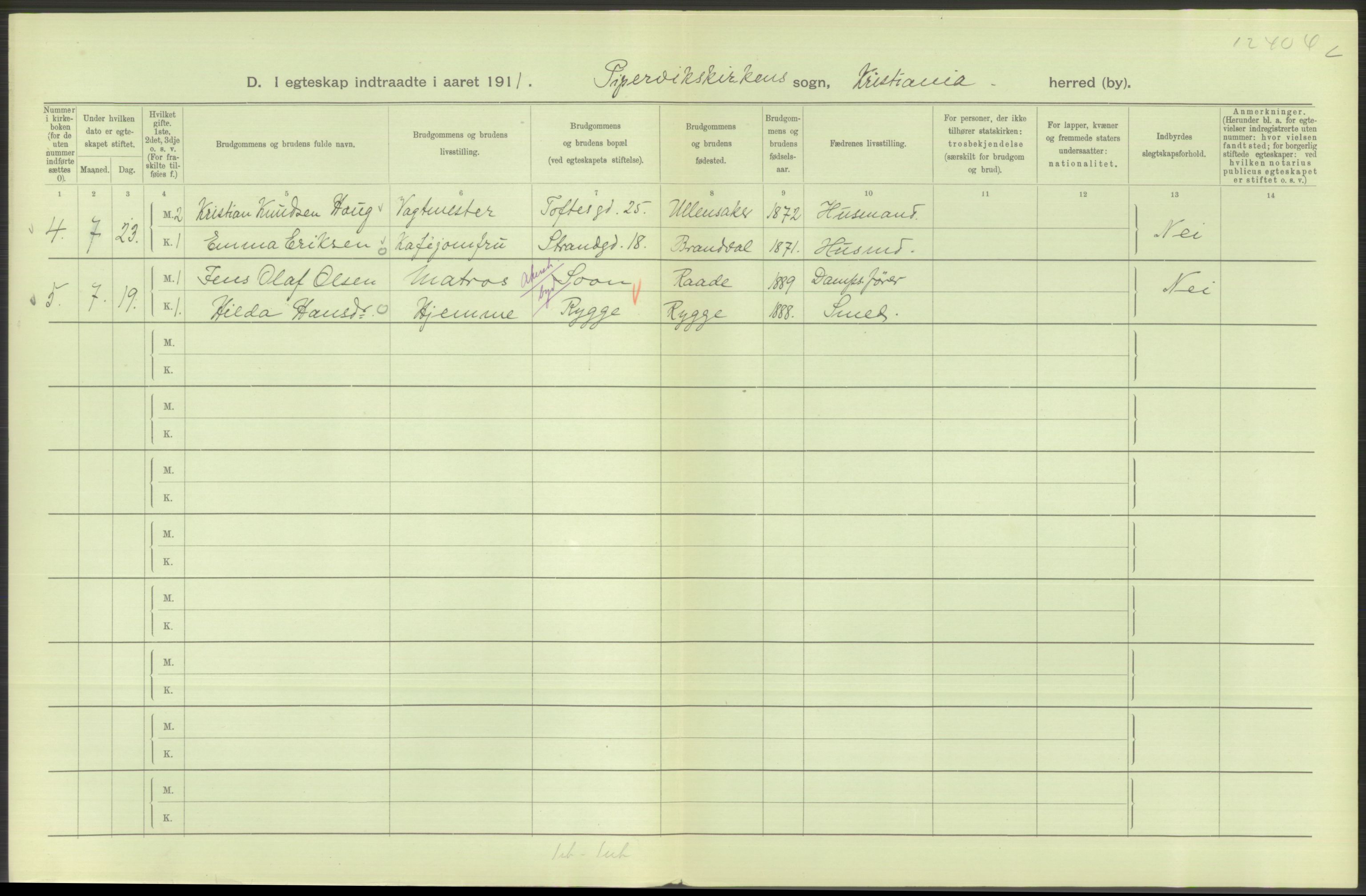 Statistisk sentralbyrå, Sosiodemografiske emner, Befolkning, AV/RA-S-2228/D/Df/Dfb/Dfba/L0008: Kristiania: Gifte, 1911, p. 664