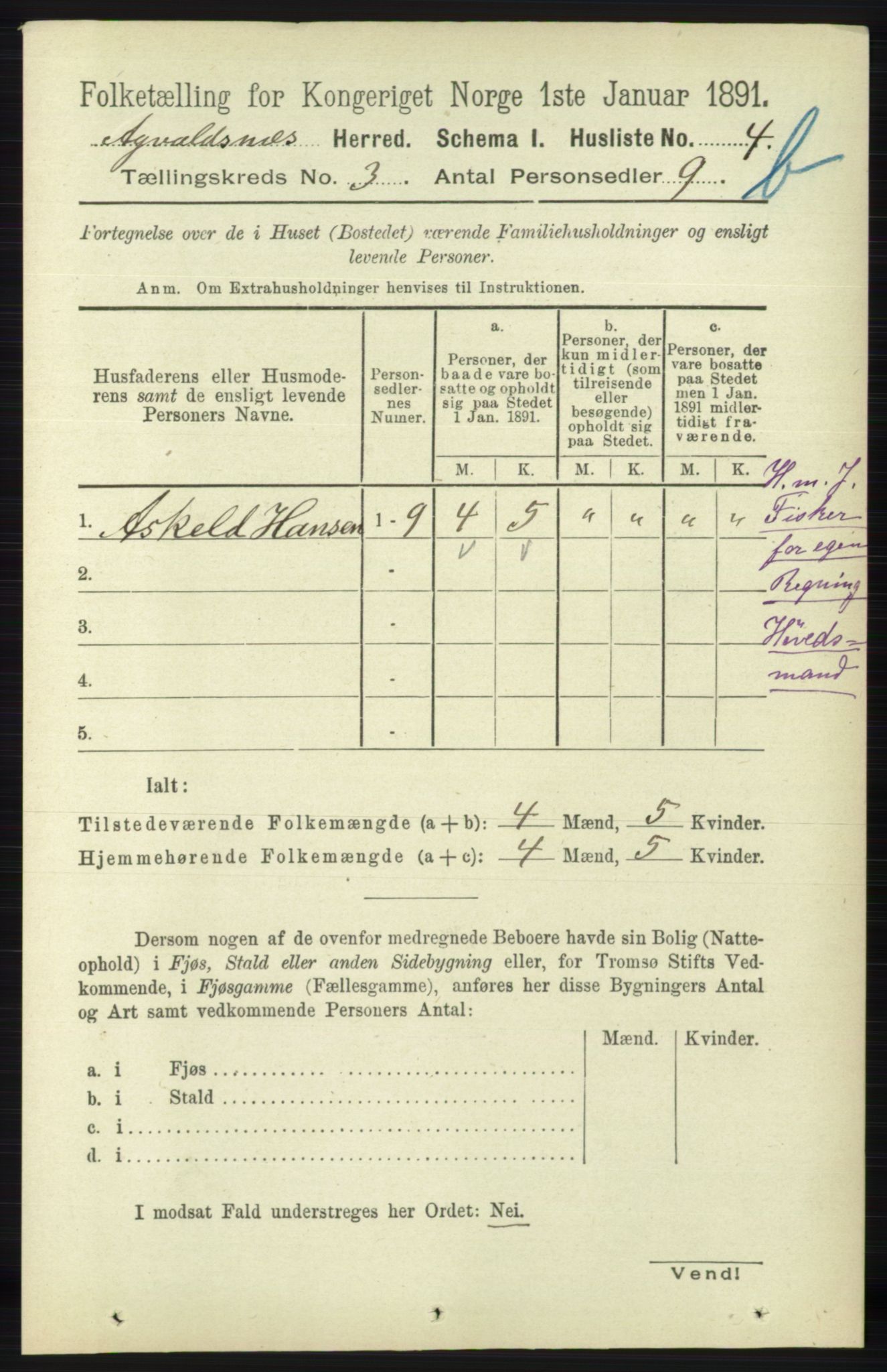 RA, 1891 census for 1147 Avaldsnes, 1891, p. 2502