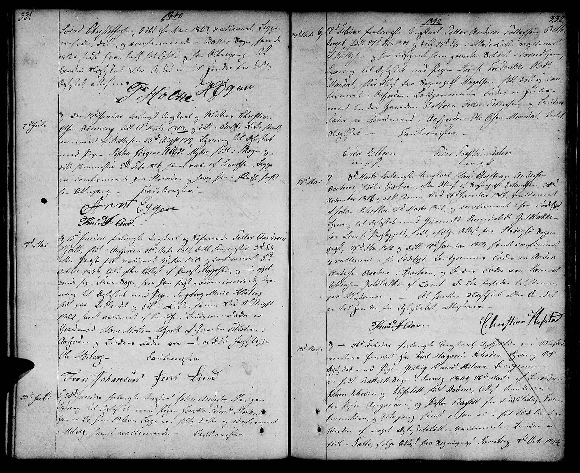 Ministerialprotokoller, klokkerbøker og fødselsregistre - Sør-Trøndelag, SAT/A-1456/604/L0181: Parish register (official) no. 604A02, 1798-1817, p. 331-332
