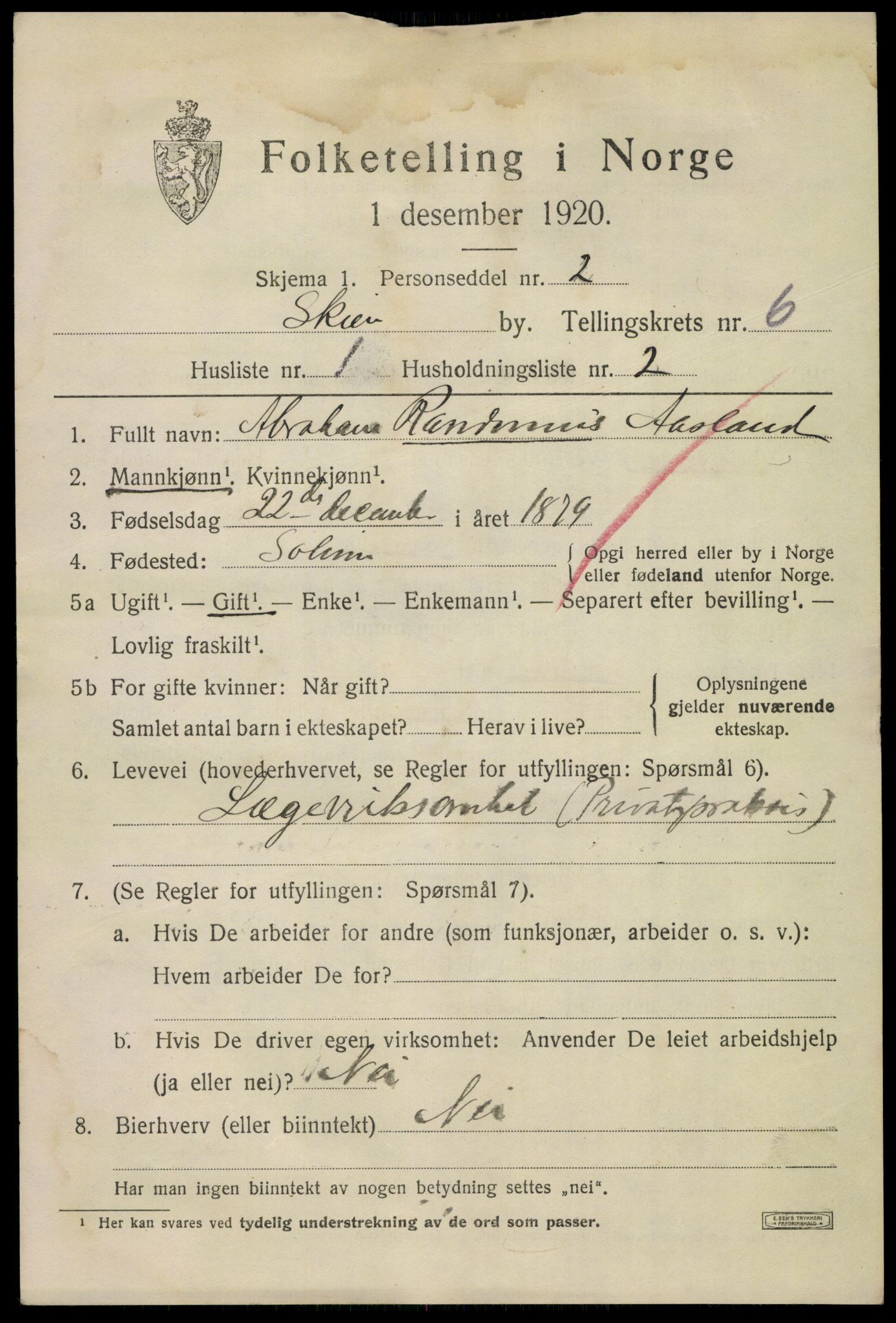 SAKO, 1920 census for Skien, 1920, p. 21836