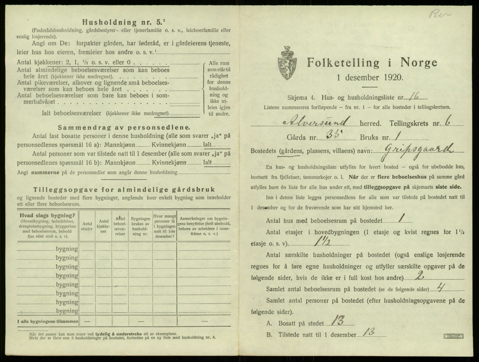 SAB, 1920 census for Alversund, 1920, p. 547