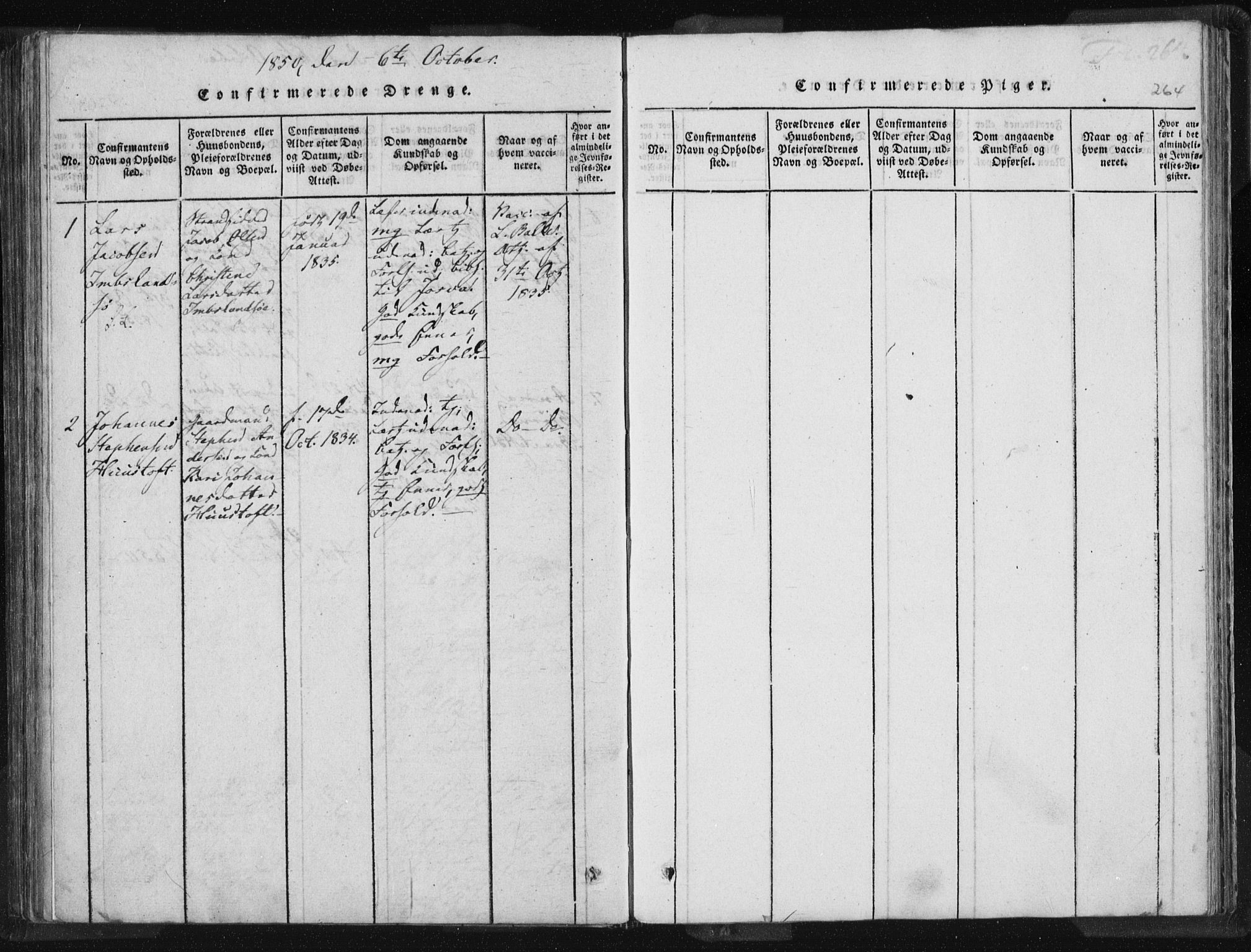 Vikedal sokneprestkontor, AV/SAST-A-101840/01/IV: Parish register (official) no. A 5, 1817-1850, p. 264