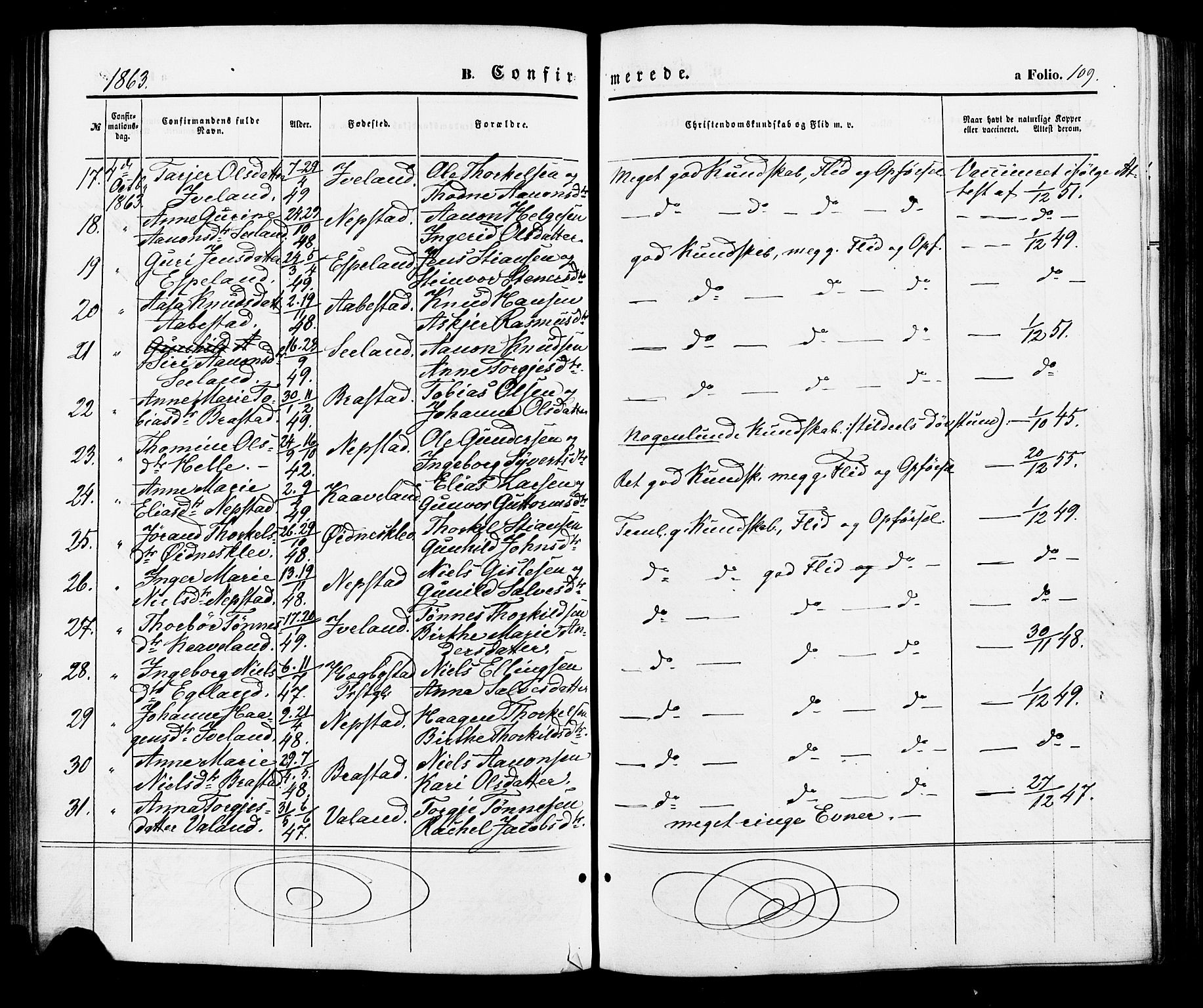 Nord-Audnedal sokneprestkontor, AV/SAK-1111-0032/F/Fa/Faa/L0002: Parish register (official) no. A 2, 1857-1882, p. 109