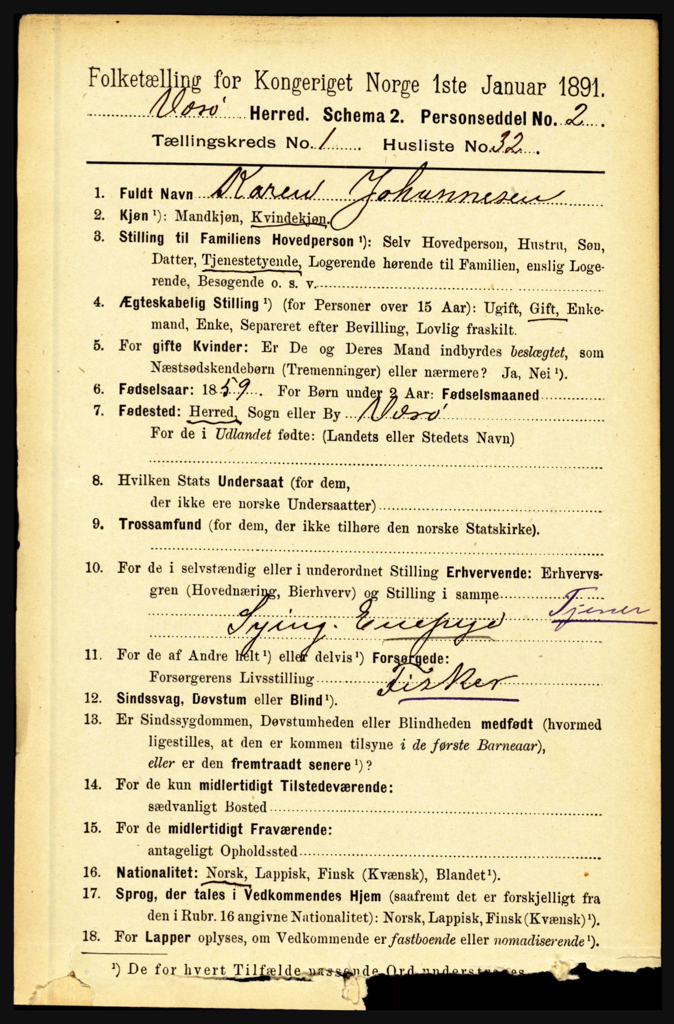 RA, 1891 census for 1857 Værøy, 1891, p. 257