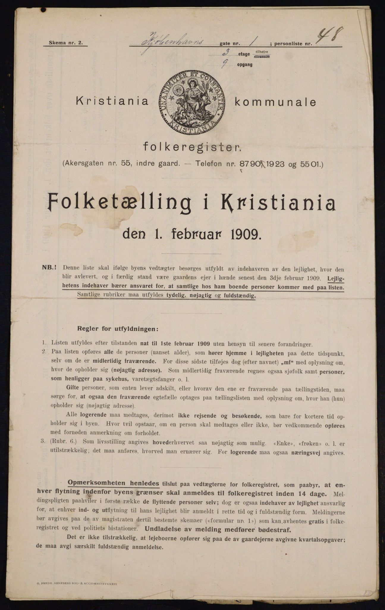 OBA, Municipal Census 1909 for Kristiania, 1909, p. 46948