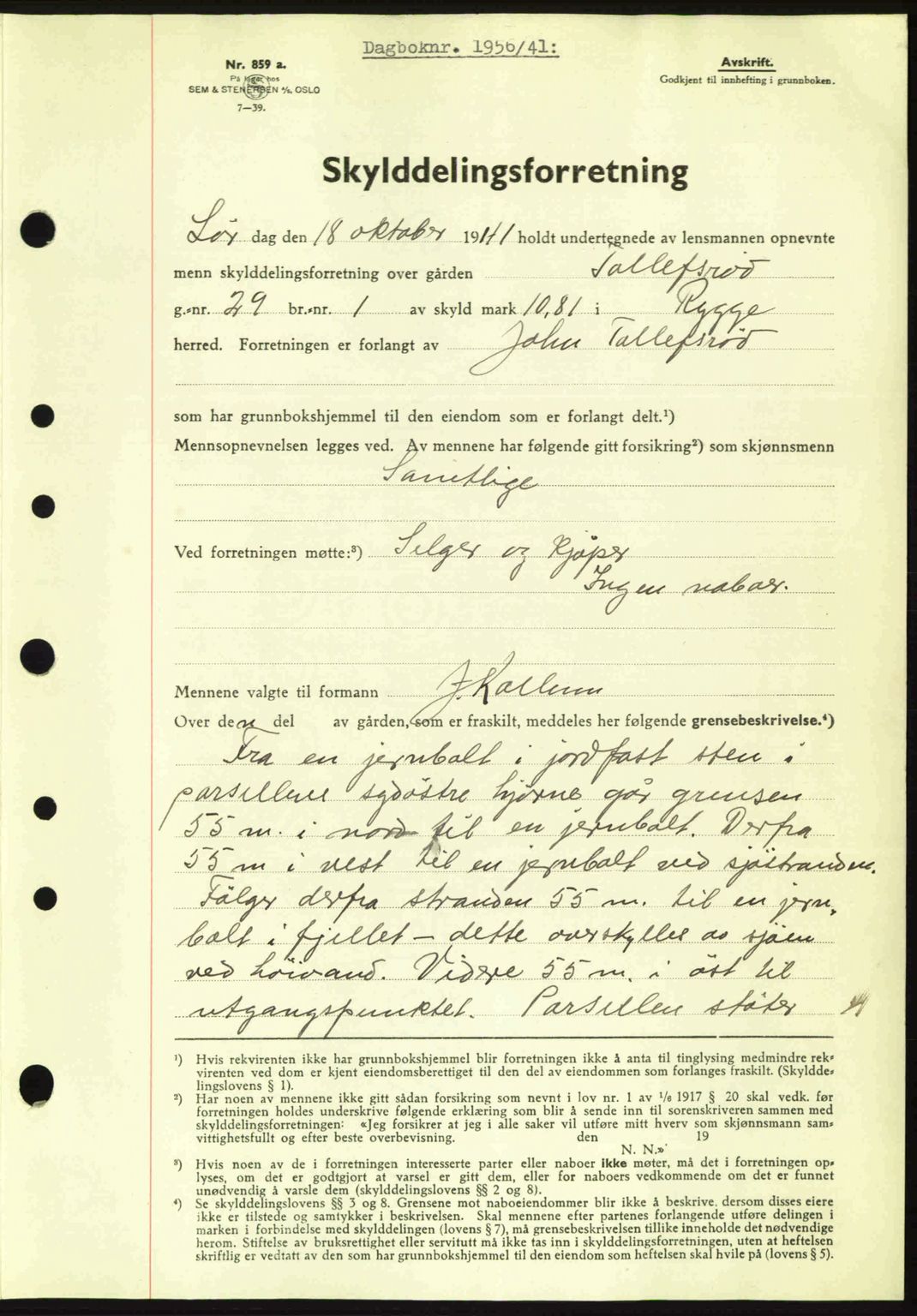 Moss sorenskriveri, SAO/A-10168: Mortgage book no. A9, 1941-1942, Diary no: : 1956/1941