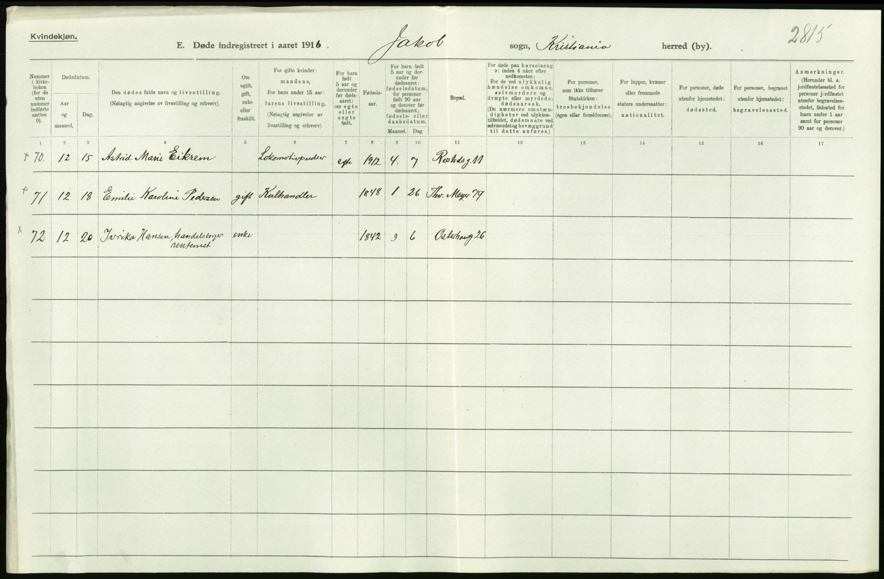 Statistisk sentralbyrå, Sosiodemografiske emner, Befolkning, RA/S-2228/D/Df/Dfb/Dfbf/L0009: Kristiania: Døde., 1916, p. 338