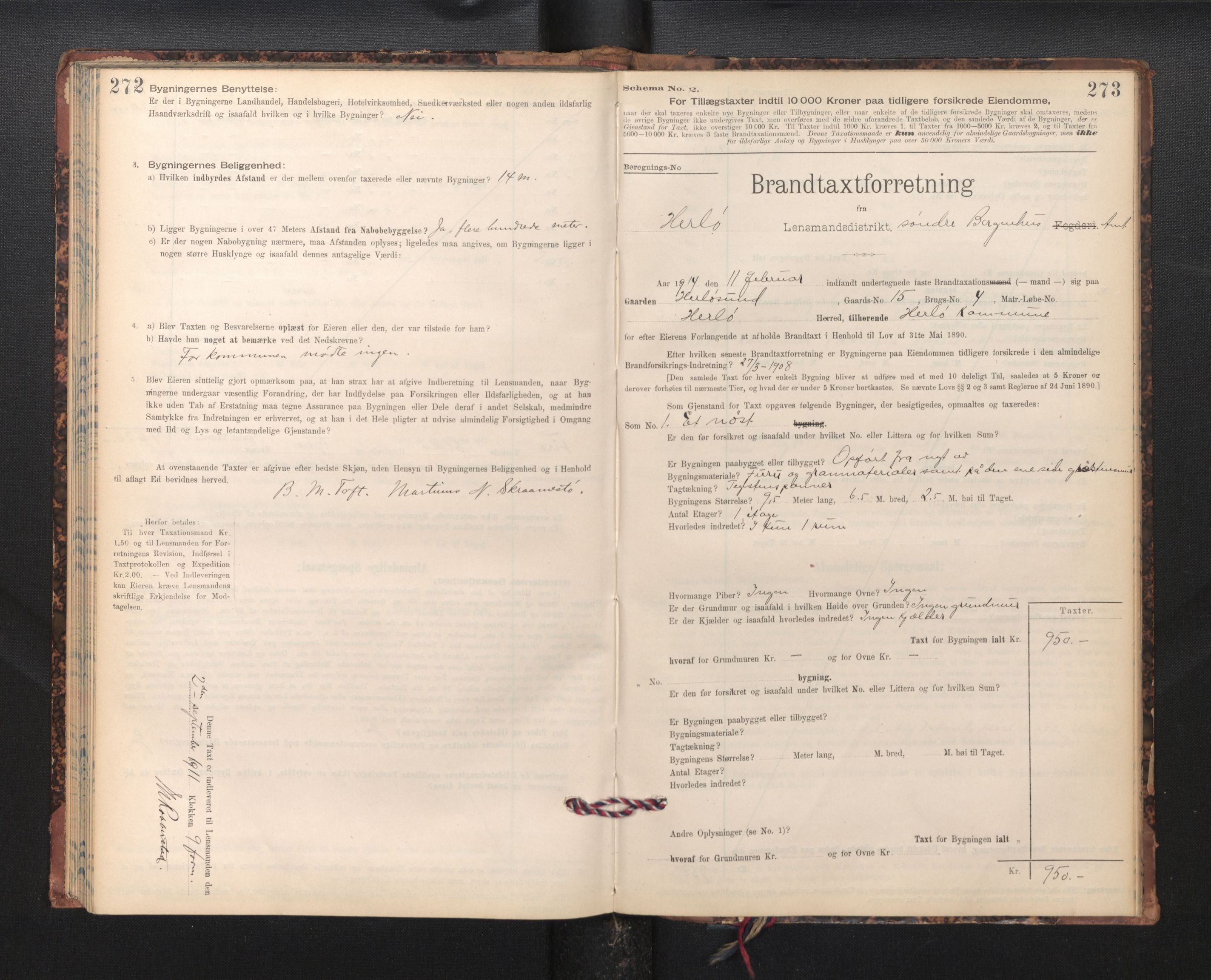 Lensmannen i Herdla, SAB/A-32901/0012/L0003:  Branntakstprotokoll skjematakst, 1897-1916, p. 272-273