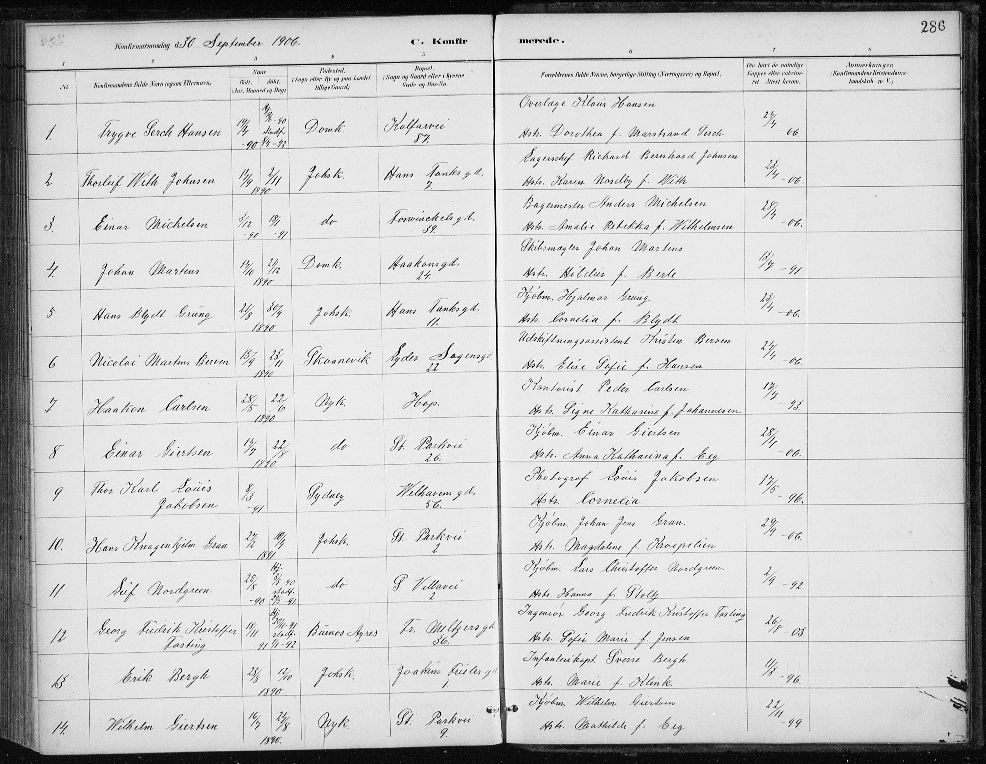 Johanneskirken sokneprestembete, AV/SAB-A-76001/H/Haa/L0008: Parish register (official) no. C 1, 1885-1907, p. 286