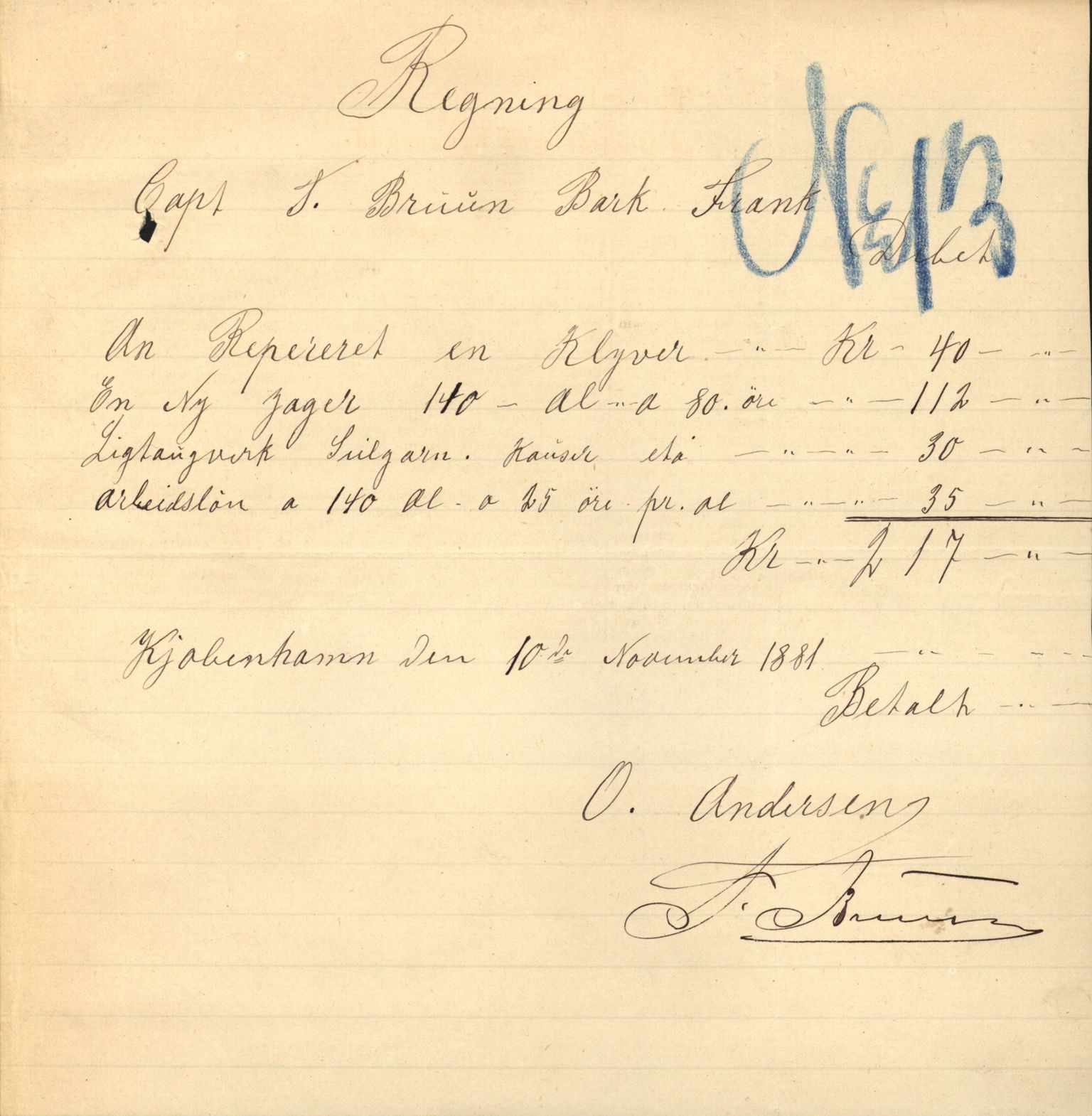 Pa 63 - Østlandske skibsassuranceforening, VEMU/A-1079/G/Ga/L0014/0004: Havaridokumenter / Bertrand, Frigga, Frank, Nordafjeld, 1881, p. 41