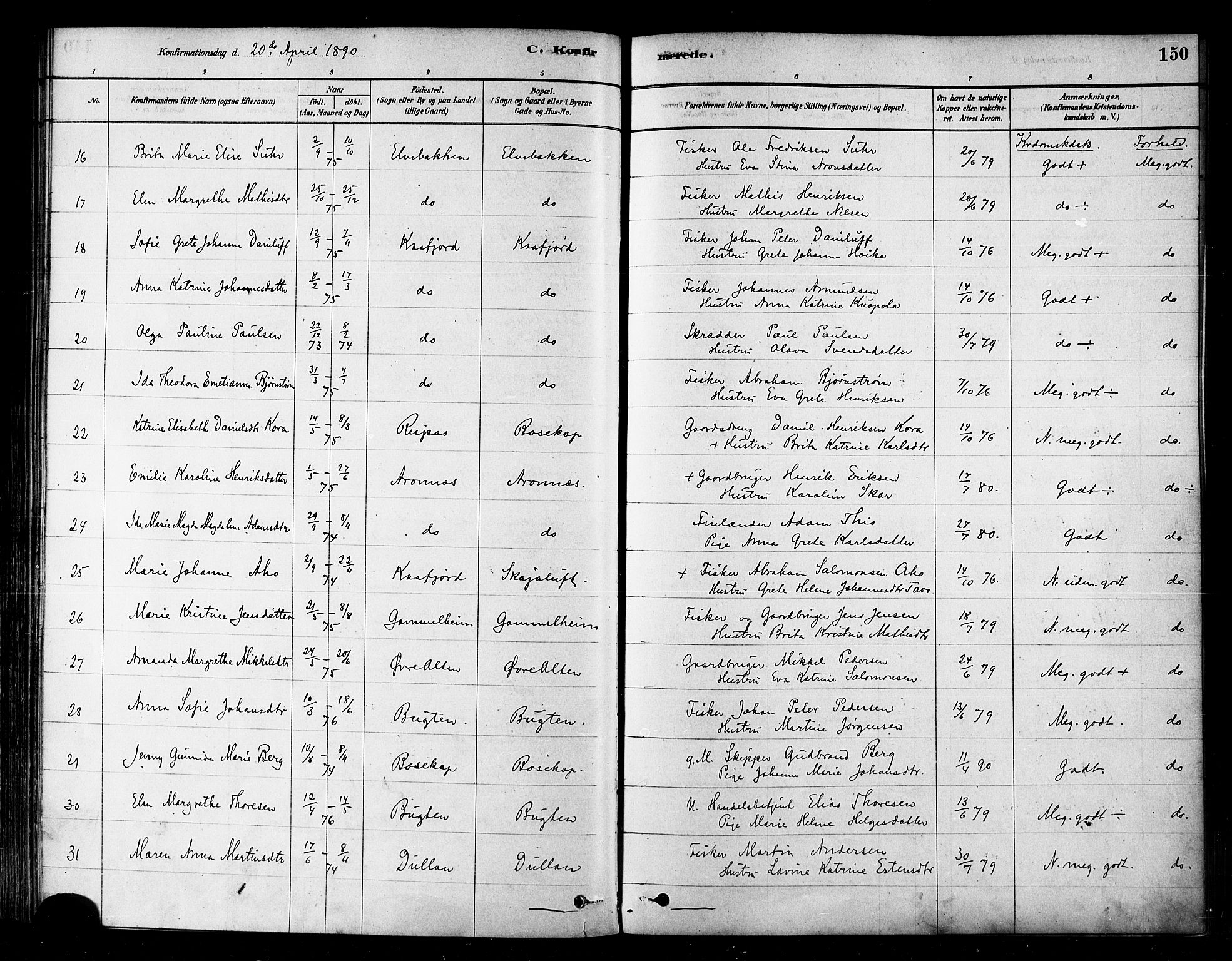 Alta sokneprestkontor, SATØ/S-1338/H/Ha/L0002.kirke: Parish register (official) no. 2, 1879-1892, p. 150