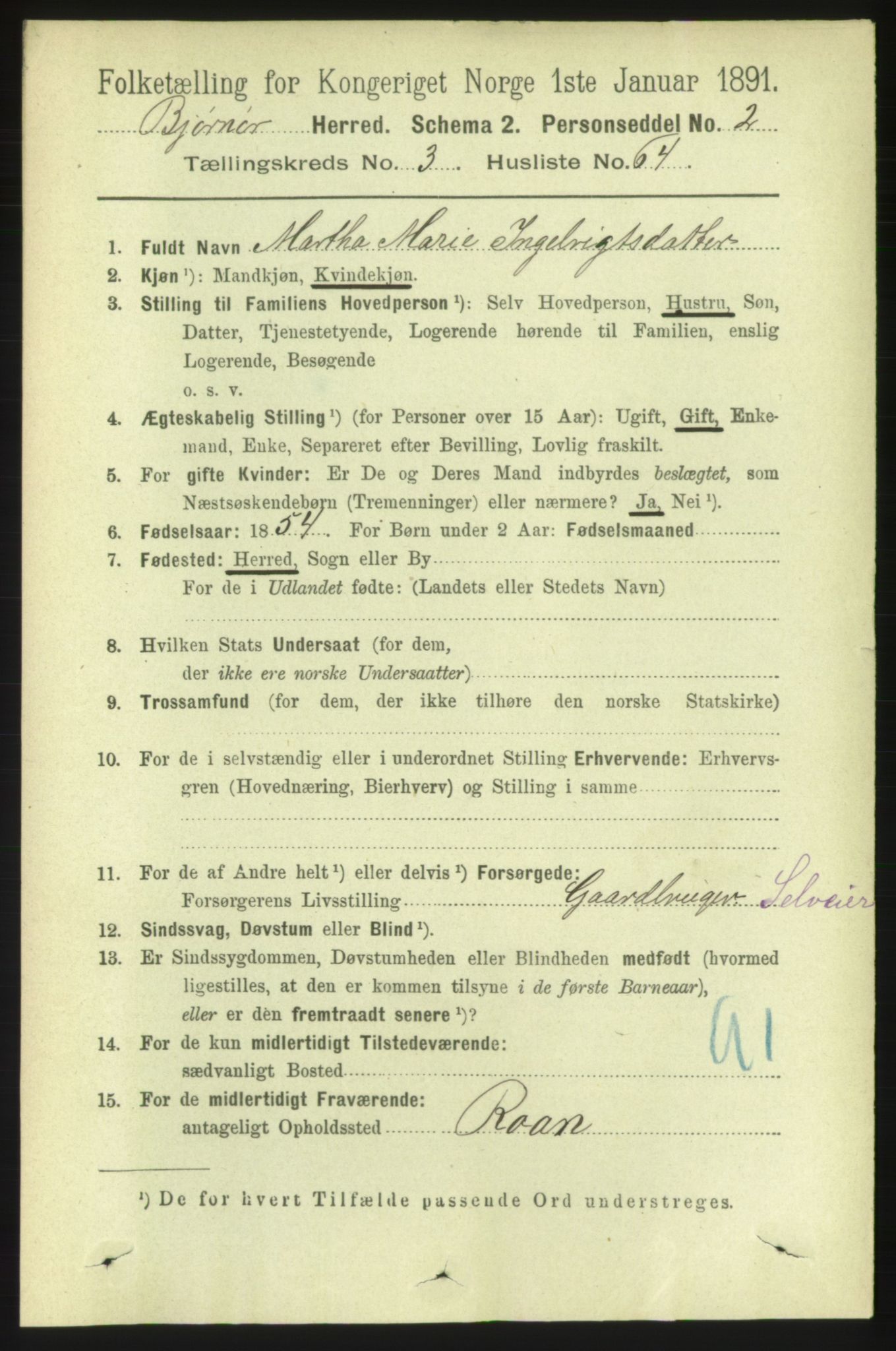 RA, 1891 census for 1632 Bjørnør, 1891, p. 1633