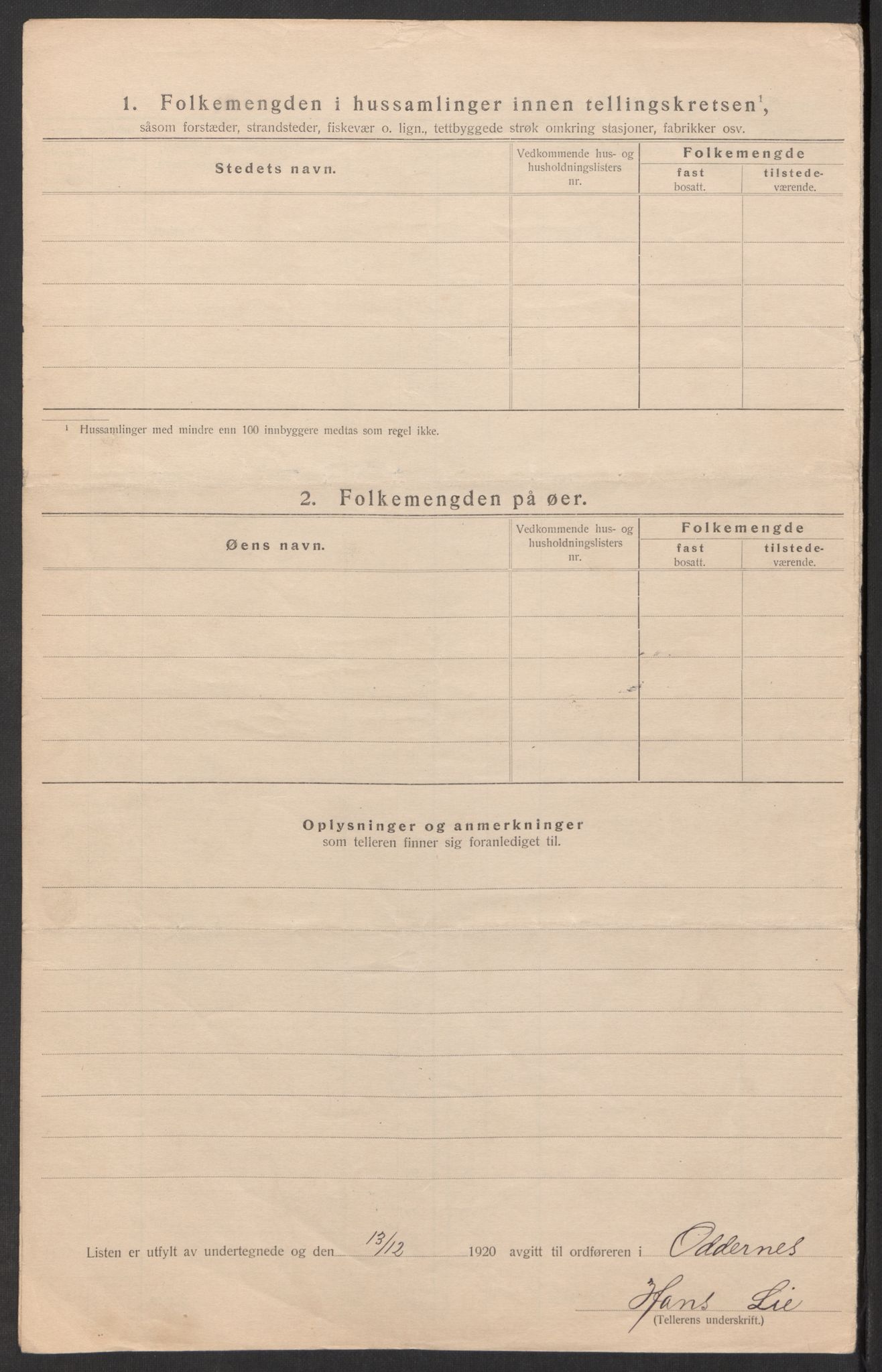 SAK, 1920 census for Oddernes, 1920, p. 70