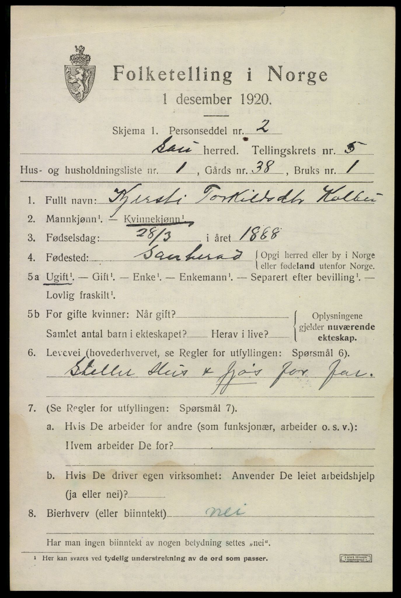 SAKO, 1920 census for Sauherad, 1920, p. 4527