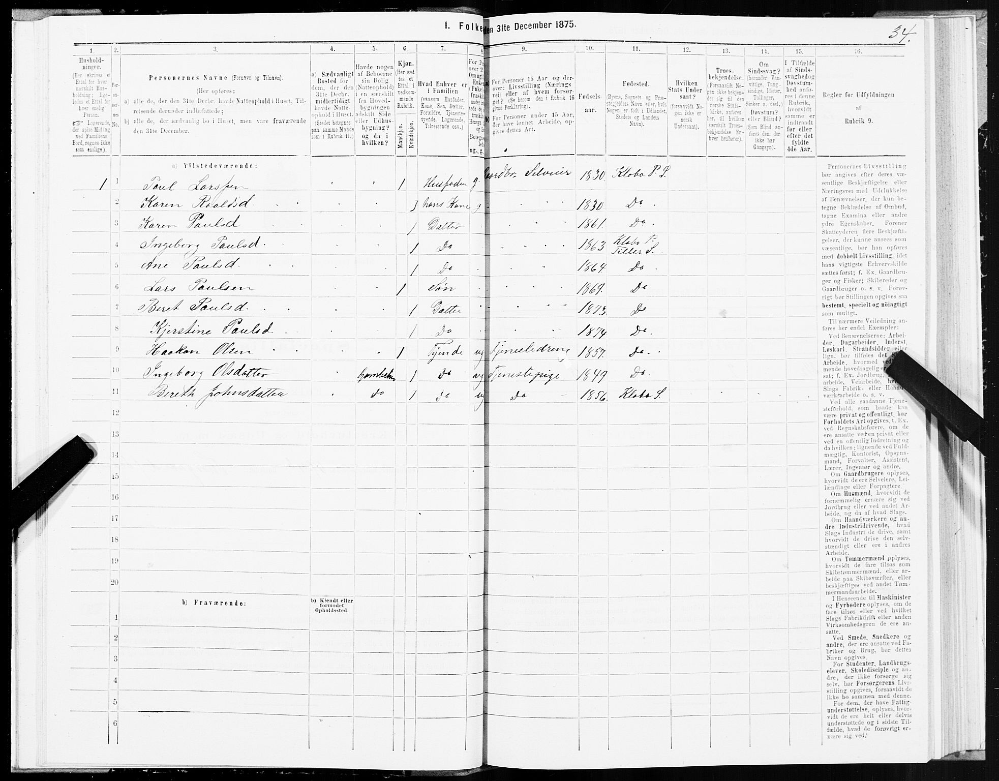 SAT, 1875 census for 1662P Klæbu, 1875, p. 2034