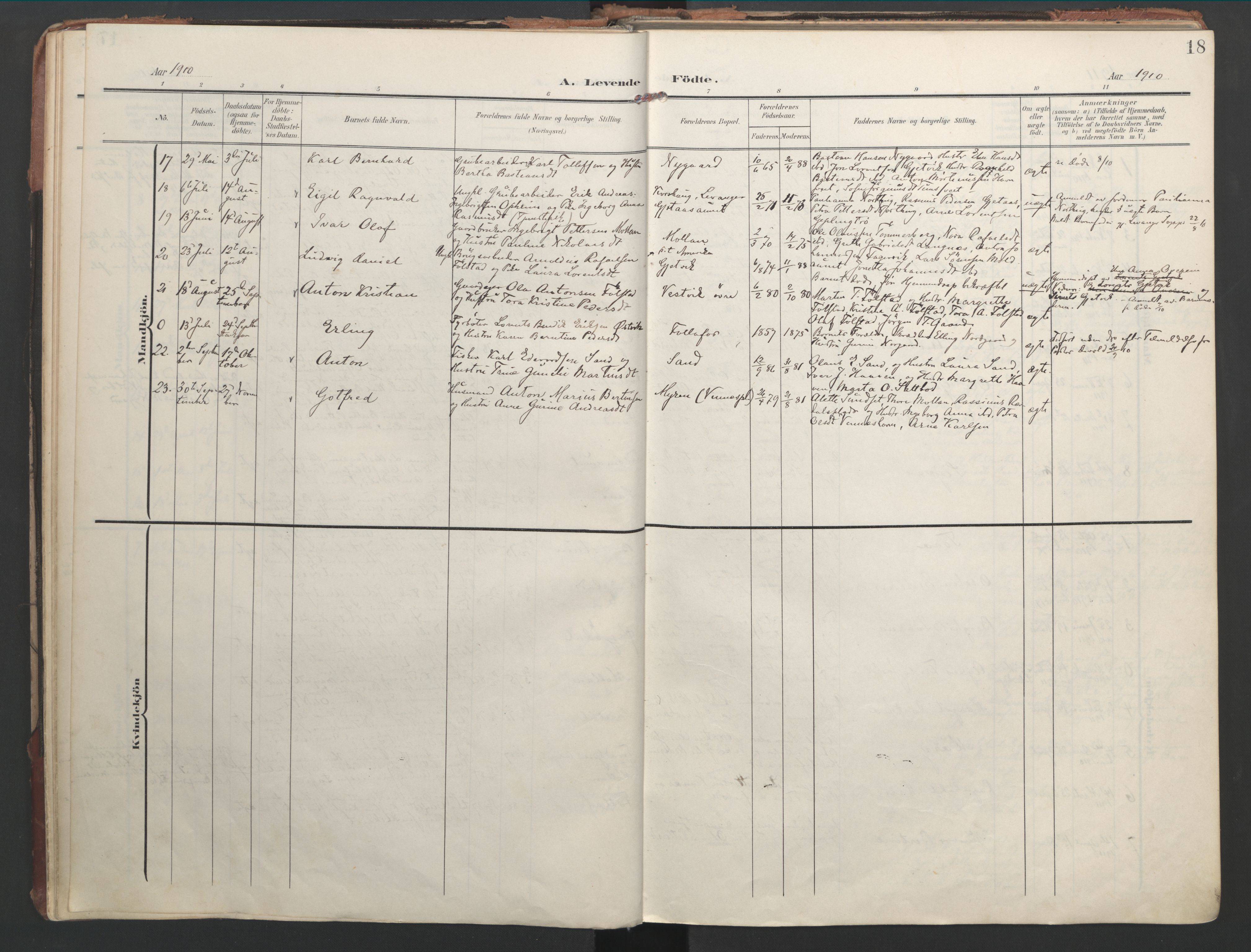 Ministerialprotokoller, klokkerbøker og fødselsregistre - Nord-Trøndelag, SAT/A-1458/744/L0421: Parish register (official) no. 744A05, 1905-1930, p. 18