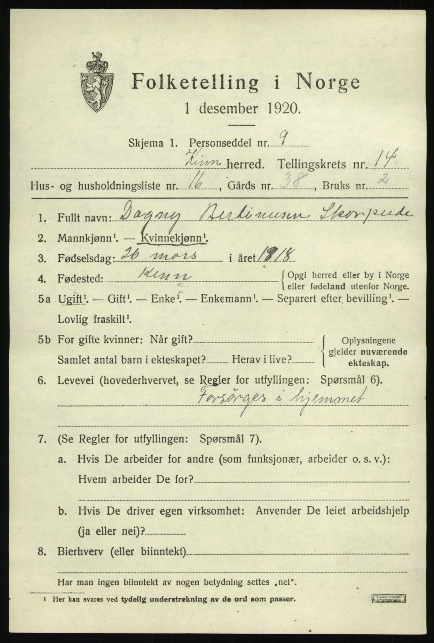 SAB, 1920 census for Kinn, 1920, p. 5341