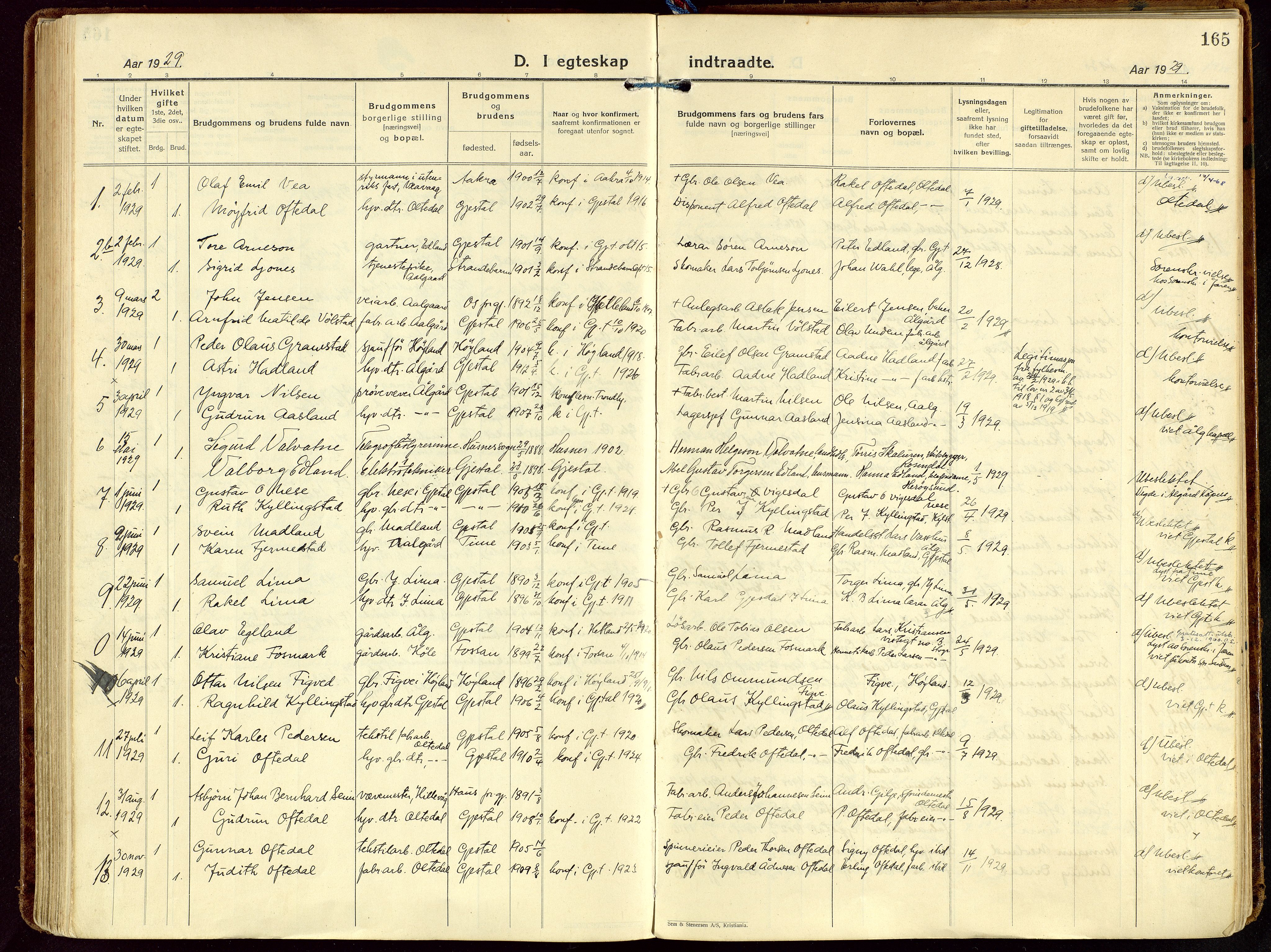 Gjesdal sokneprestkontor, SAST/A-101796/003/O/L0001: Parish register (official) no. A 1, 1925-1949, p. 165