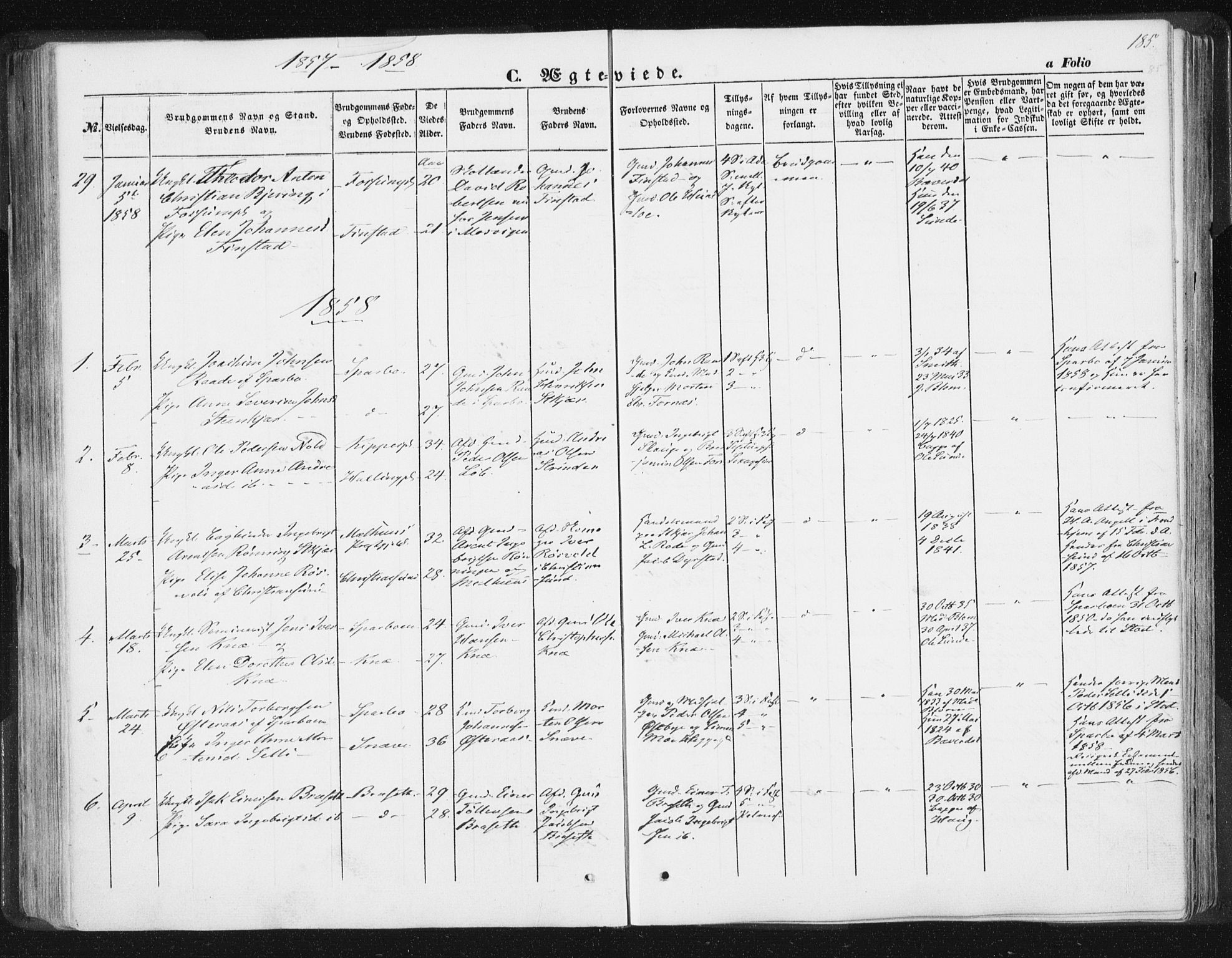 Ministerialprotokoller, klokkerbøker og fødselsregistre - Nord-Trøndelag, SAT/A-1458/746/L0446: Parish register (official) no. 746A05, 1846-1859, p. 185