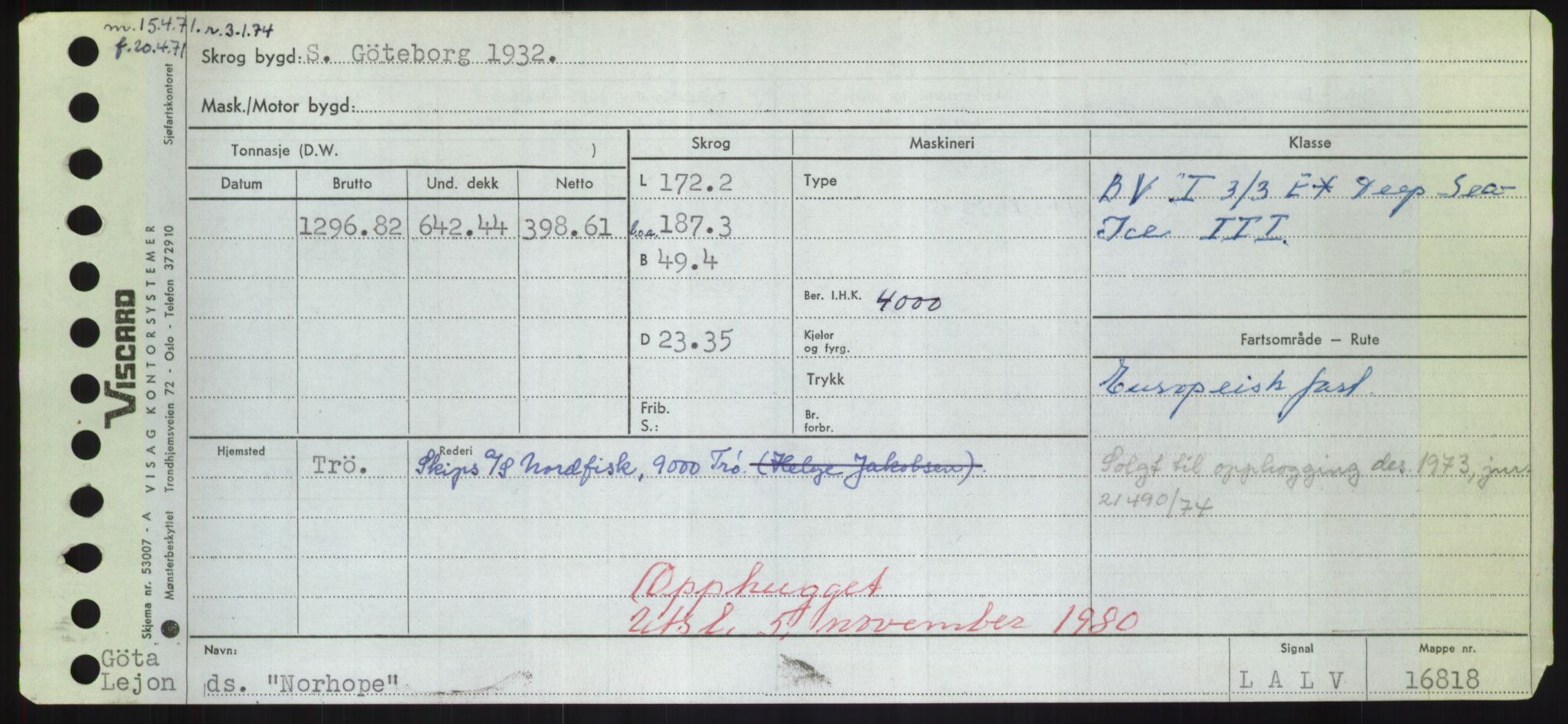 Sjøfartsdirektoratet med forløpere, Skipsmålingen, AV/RA-S-1627/H/Hd/L0027: Fartøy, Norhop-Nør, p. 1