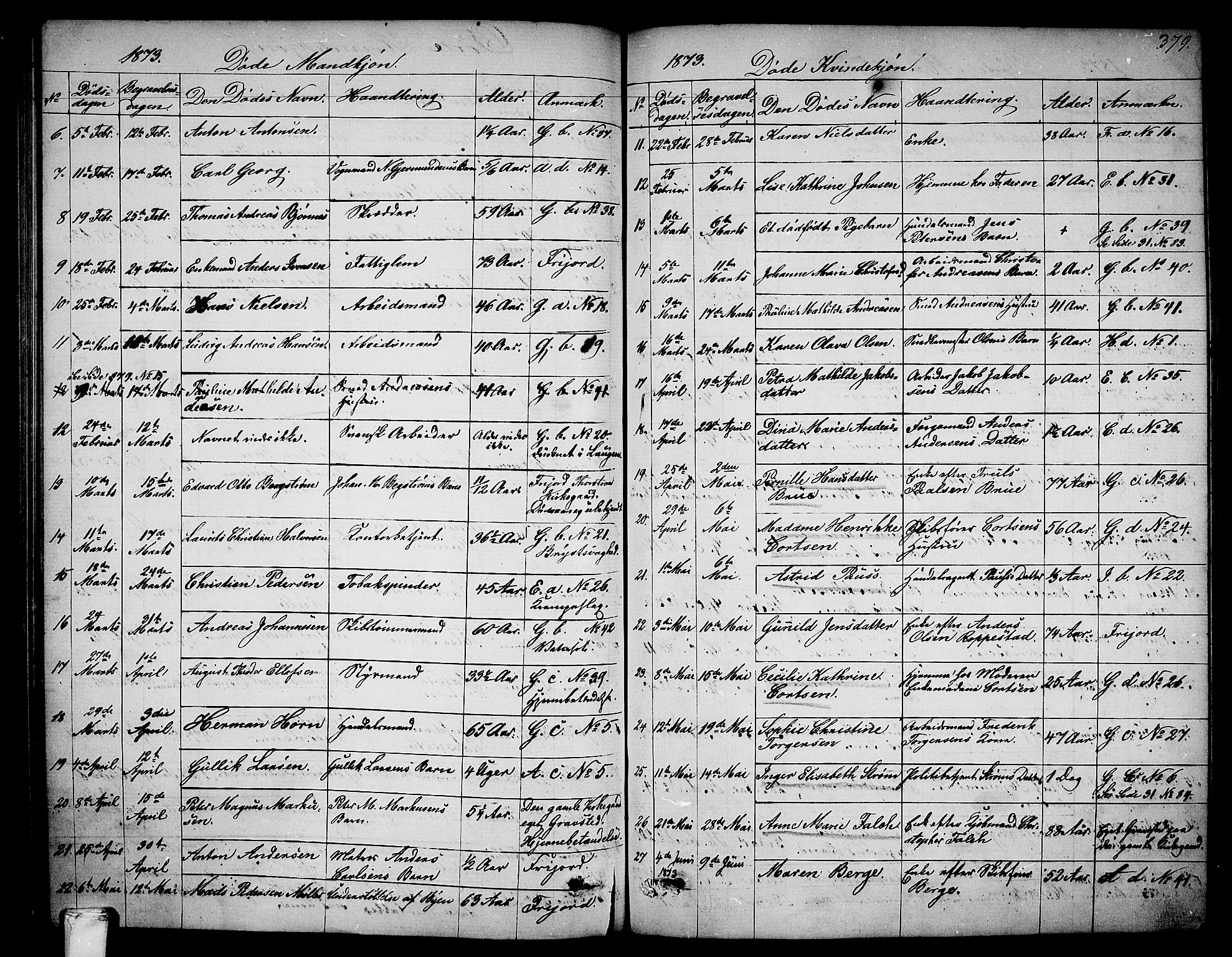 Larvik kirkebøker, AV/SAKO-A-352/G/Ga/L0004: Parish register (copy) no. I 4, 1871-1888, p. 379