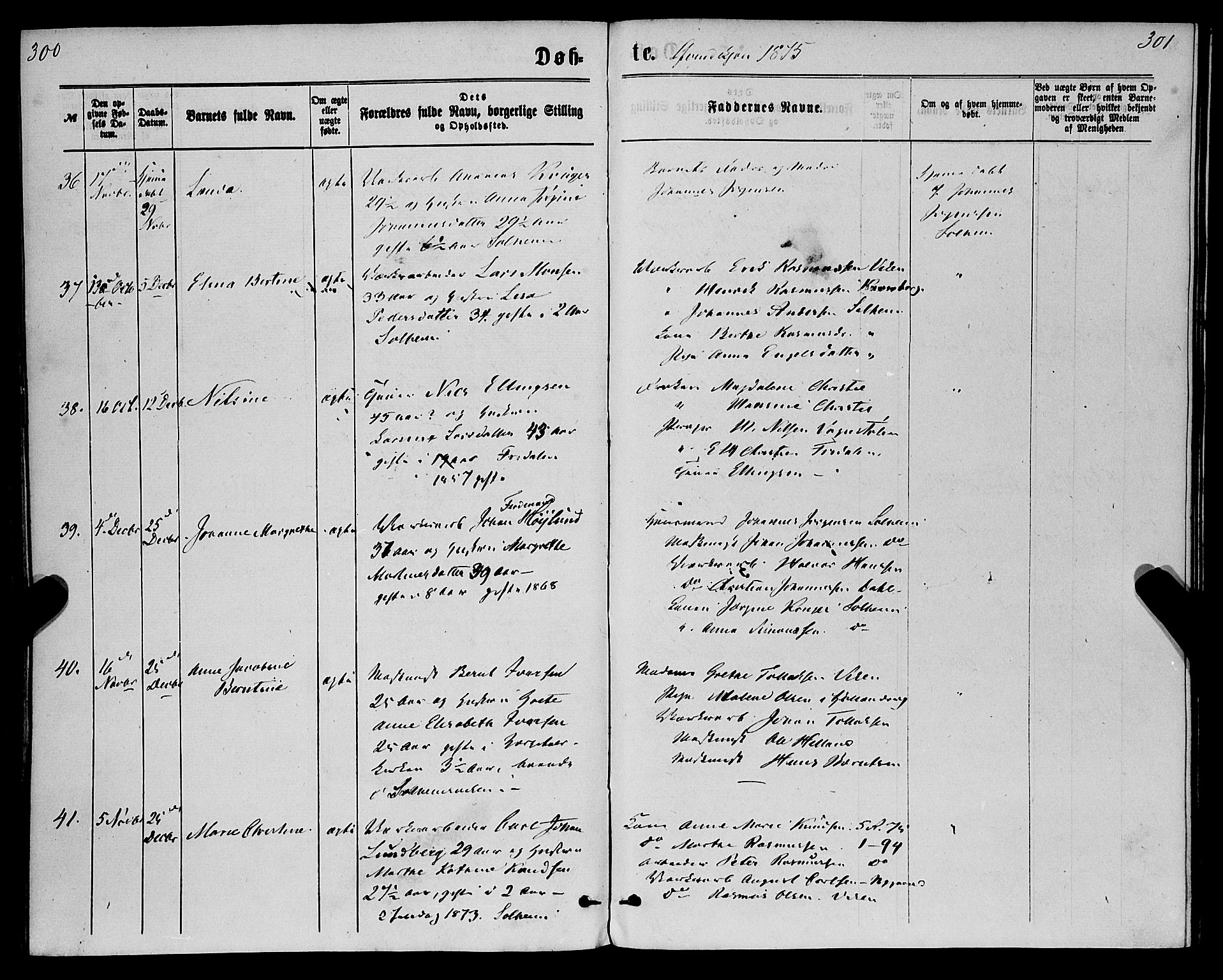 St. Jørgens hospital og Årstad sokneprestembete, AV/SAB-A-99934: Parish register (official) no. A 6, 1870-1878, p. 300-301